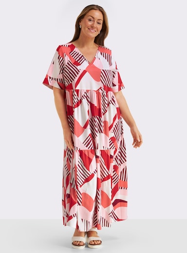 sheego A-Linien-Kleid mit Grafikprint - erdbeere-koralle-bedruckt