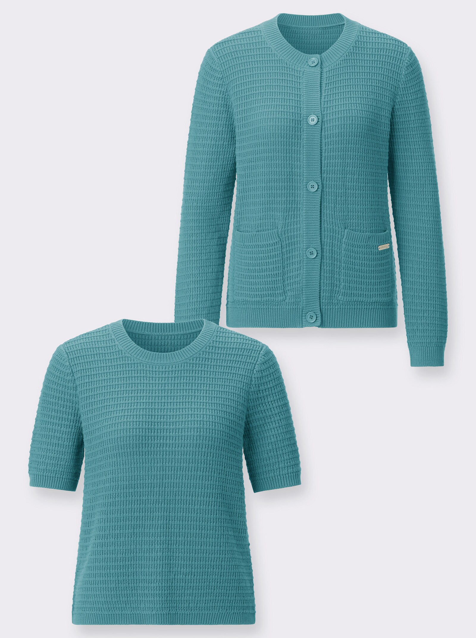 Twin-Set mit gerippten Abschlüssen - ozean