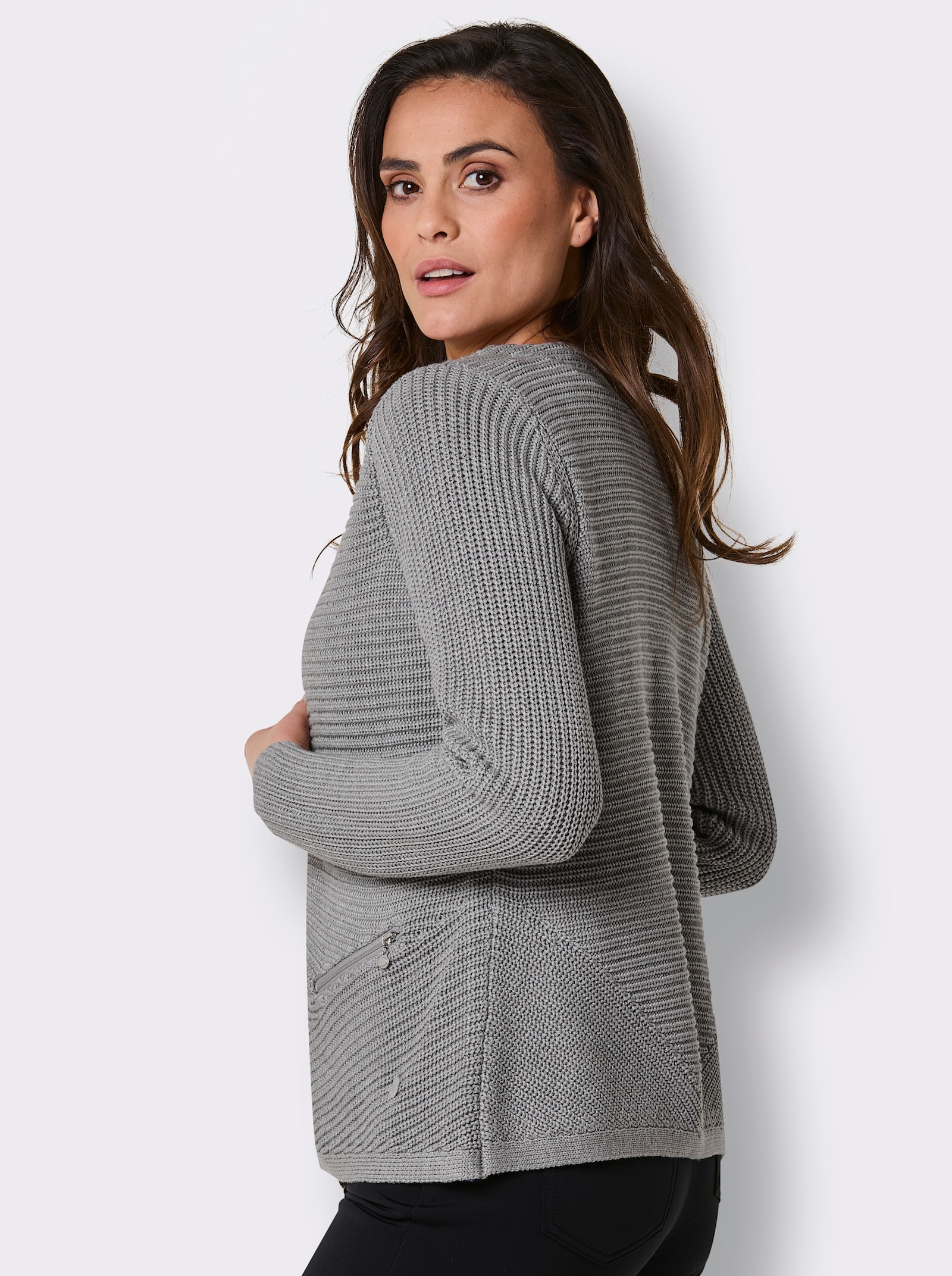 CREATION L PREMIUM Strickjacke mit Lyocell-Anteil - steingrau-meliert