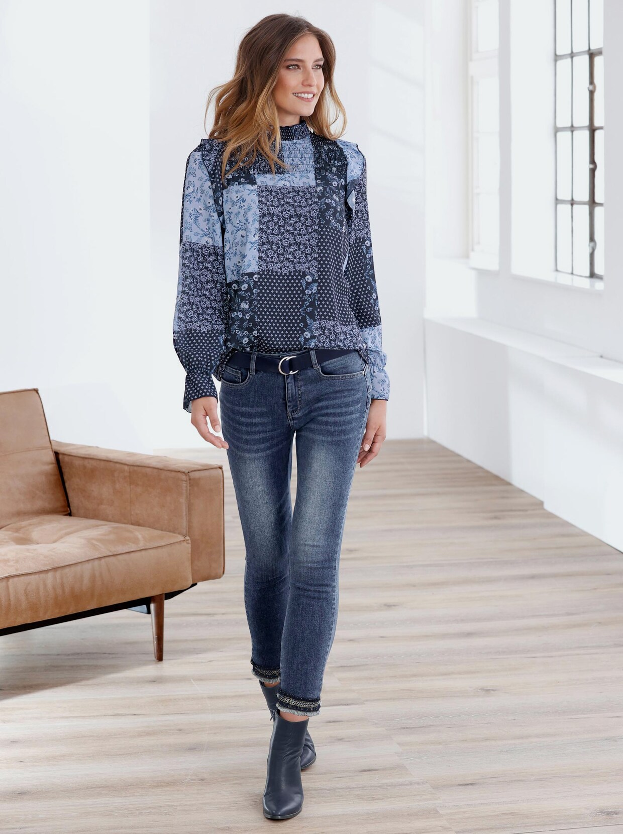 Linea Tesini Druckbluse - blau