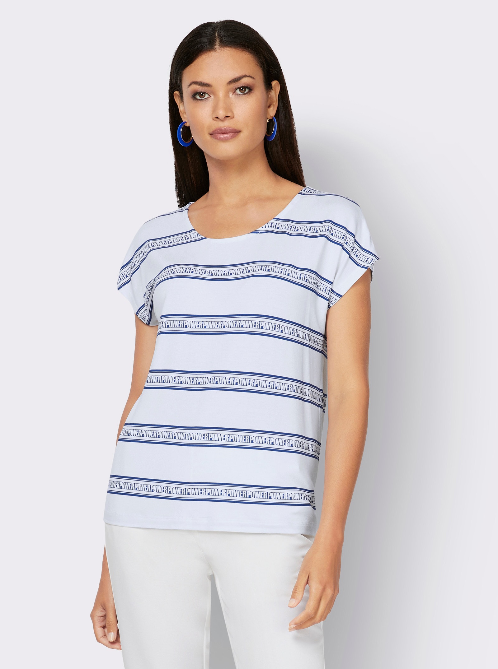 T-Shirt mit Schriftzug - weiß-royalblau-bedruckt