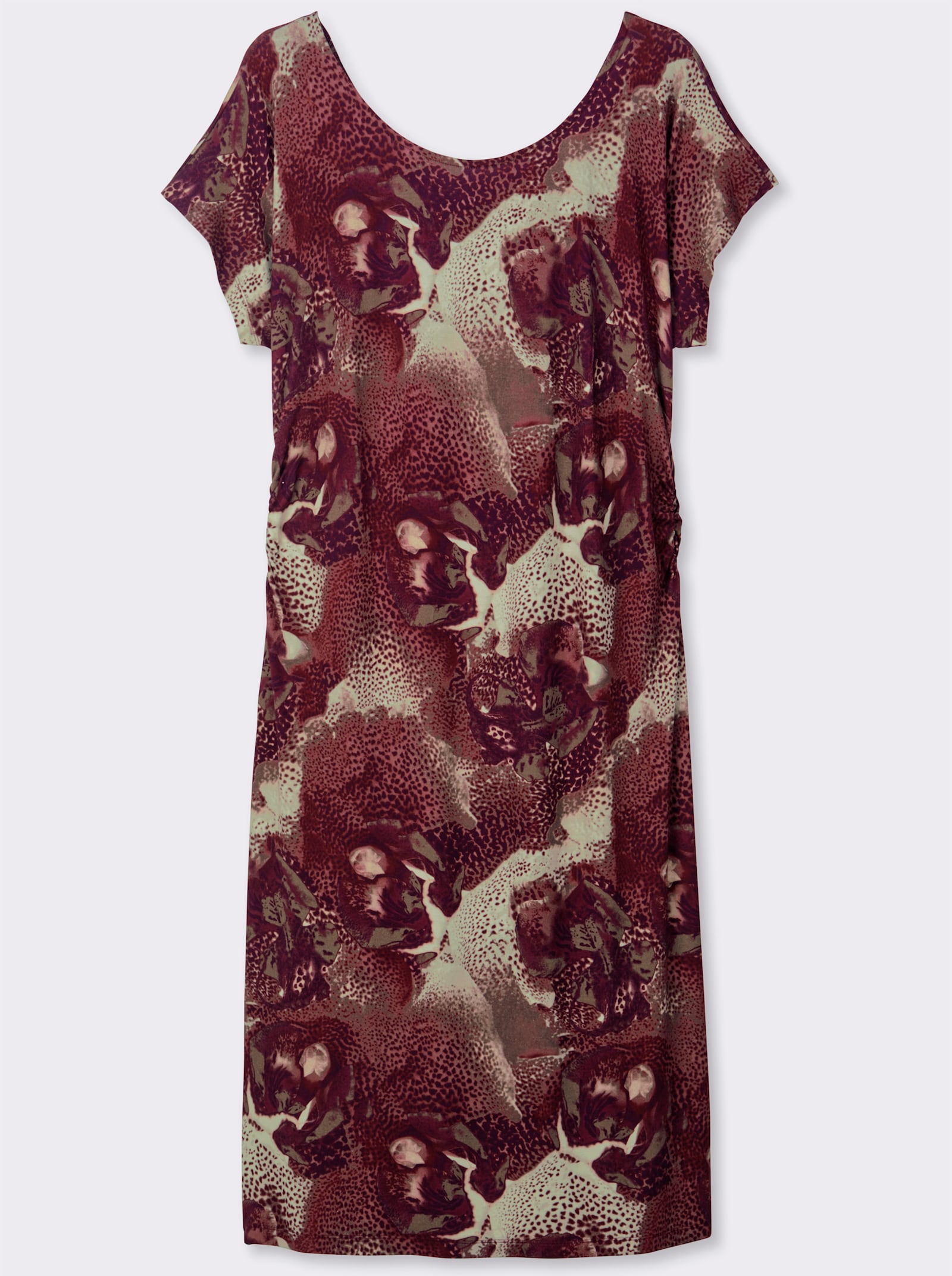 sheego Jerseykleid mit tiefem V-Ausschnitt hinten - schoko-apricot-bedruckt