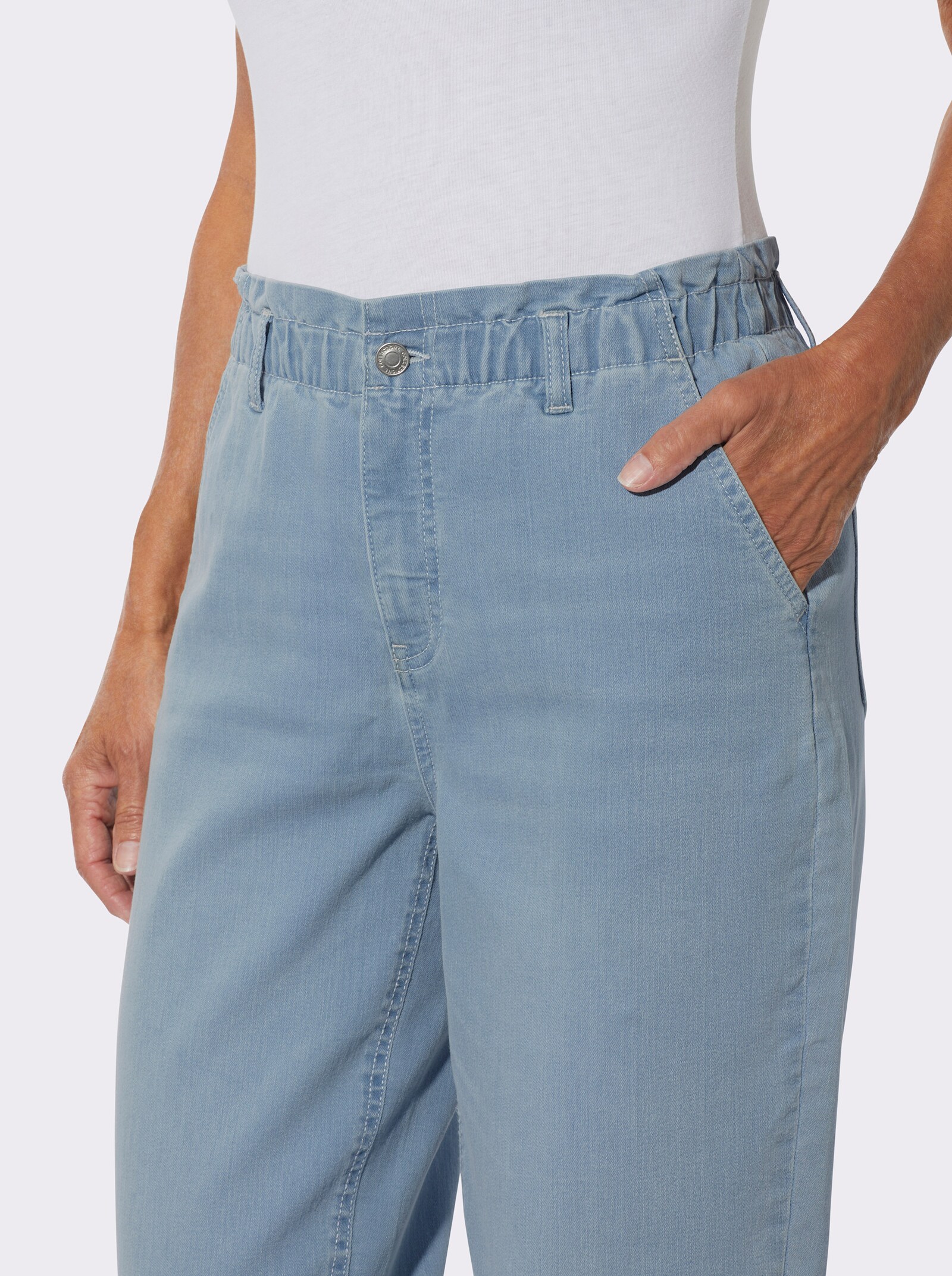 7/8-Jeans mit Elastik-Bund - blue-bleached