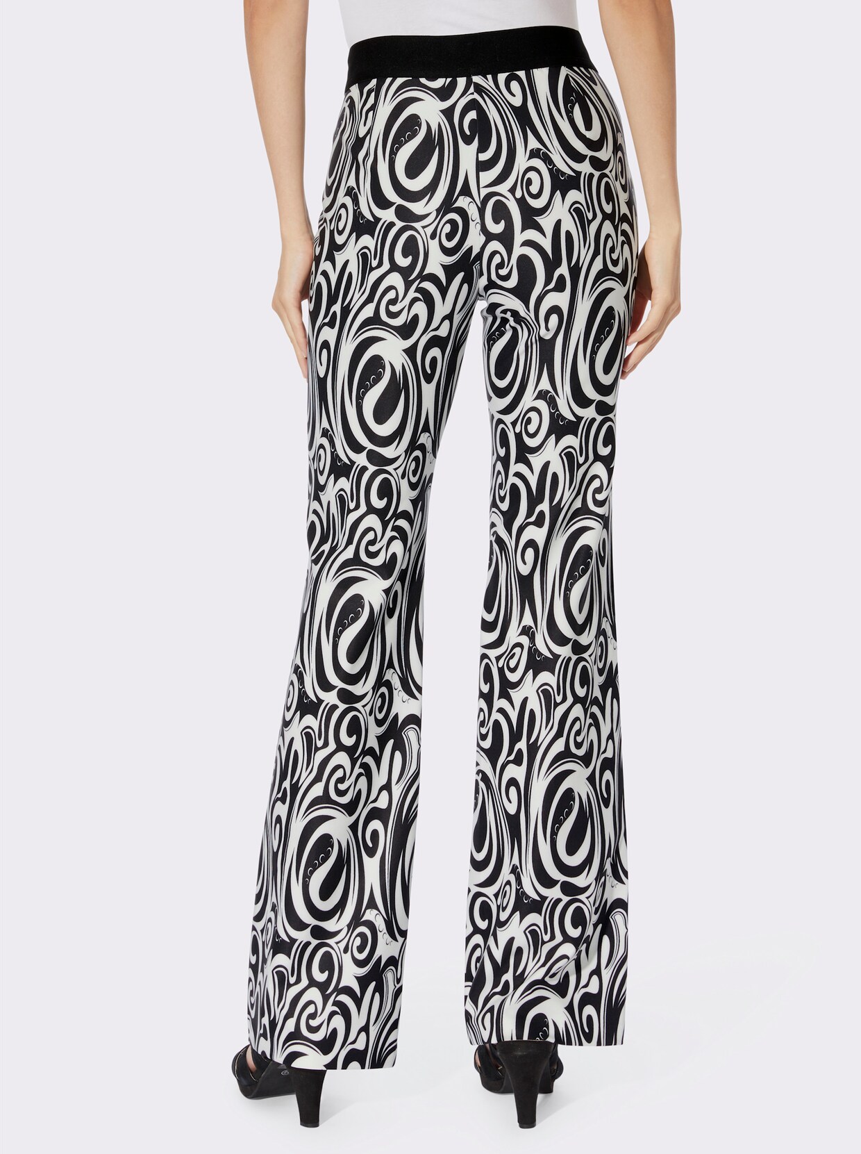 heine comfortbroek - zwart/ecru geprint