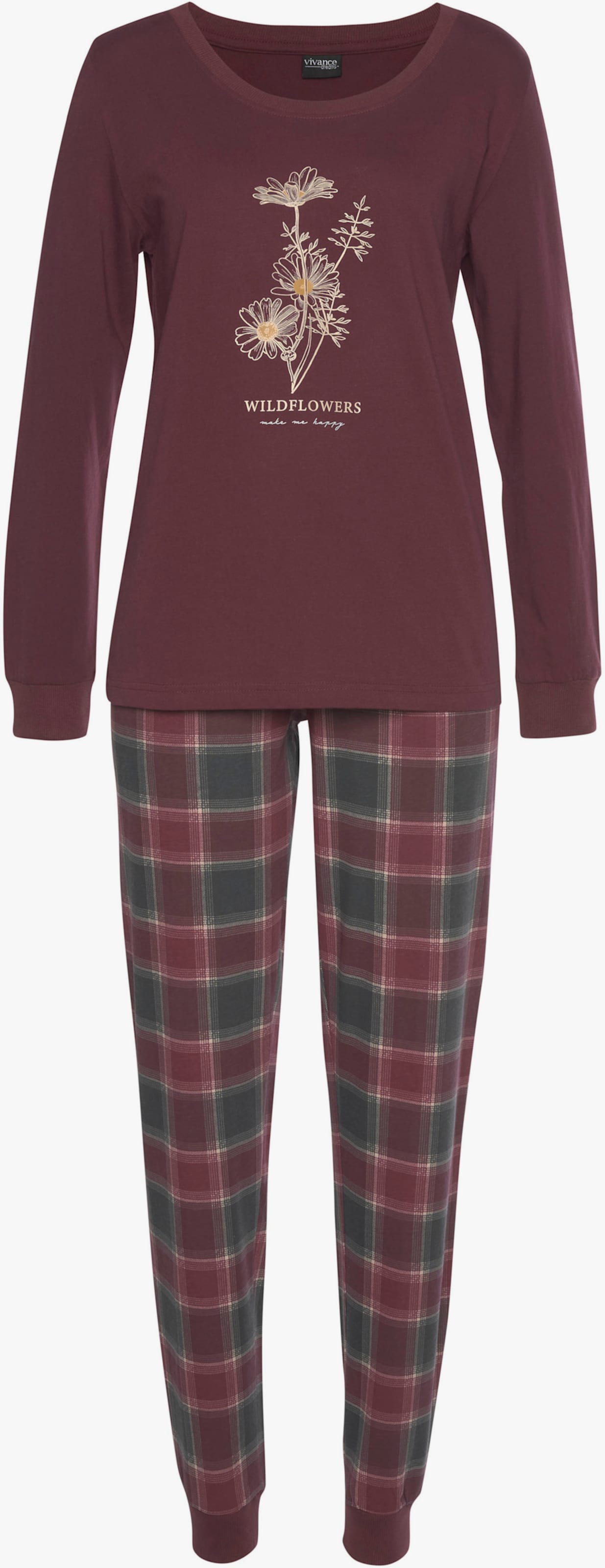 Vivance Dreams Pyjama - bordeaux-kariert, kariert-hellblau