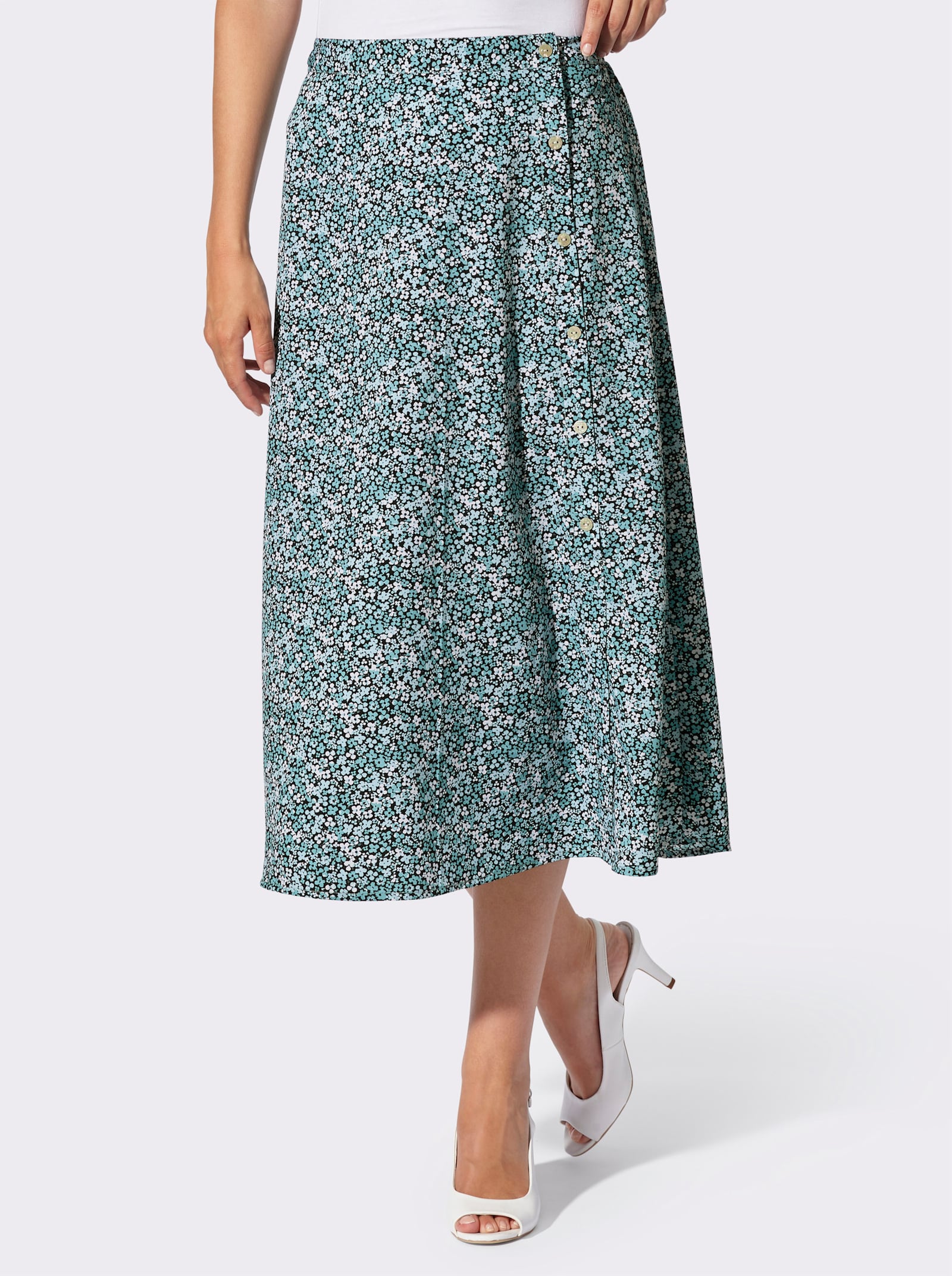 Schlupfrock mit Zierknopfleiste - ozean-weiß-bedruckt