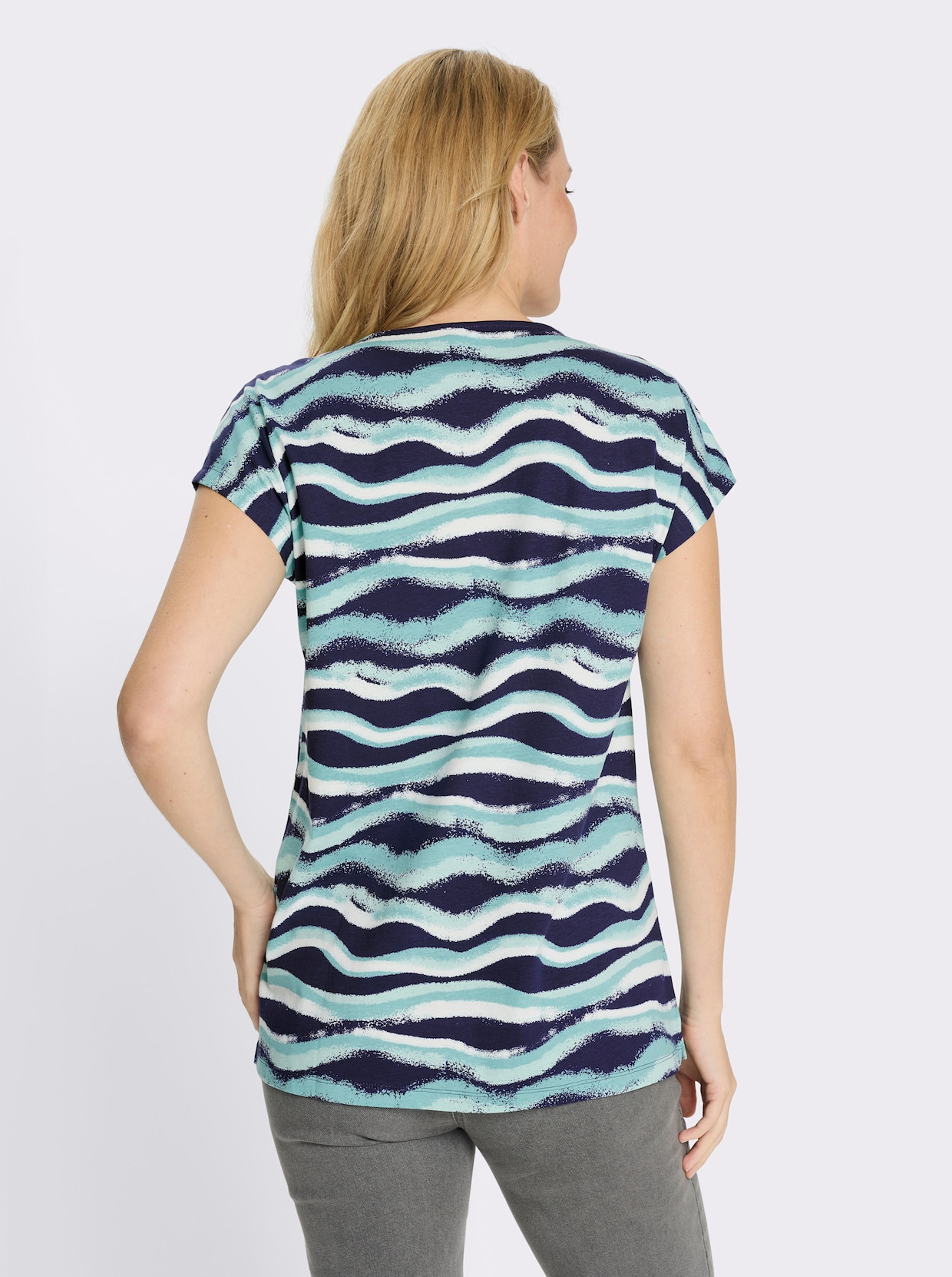 Longshirt mit Seitenschlitzen - ozean-marine-bedruckt