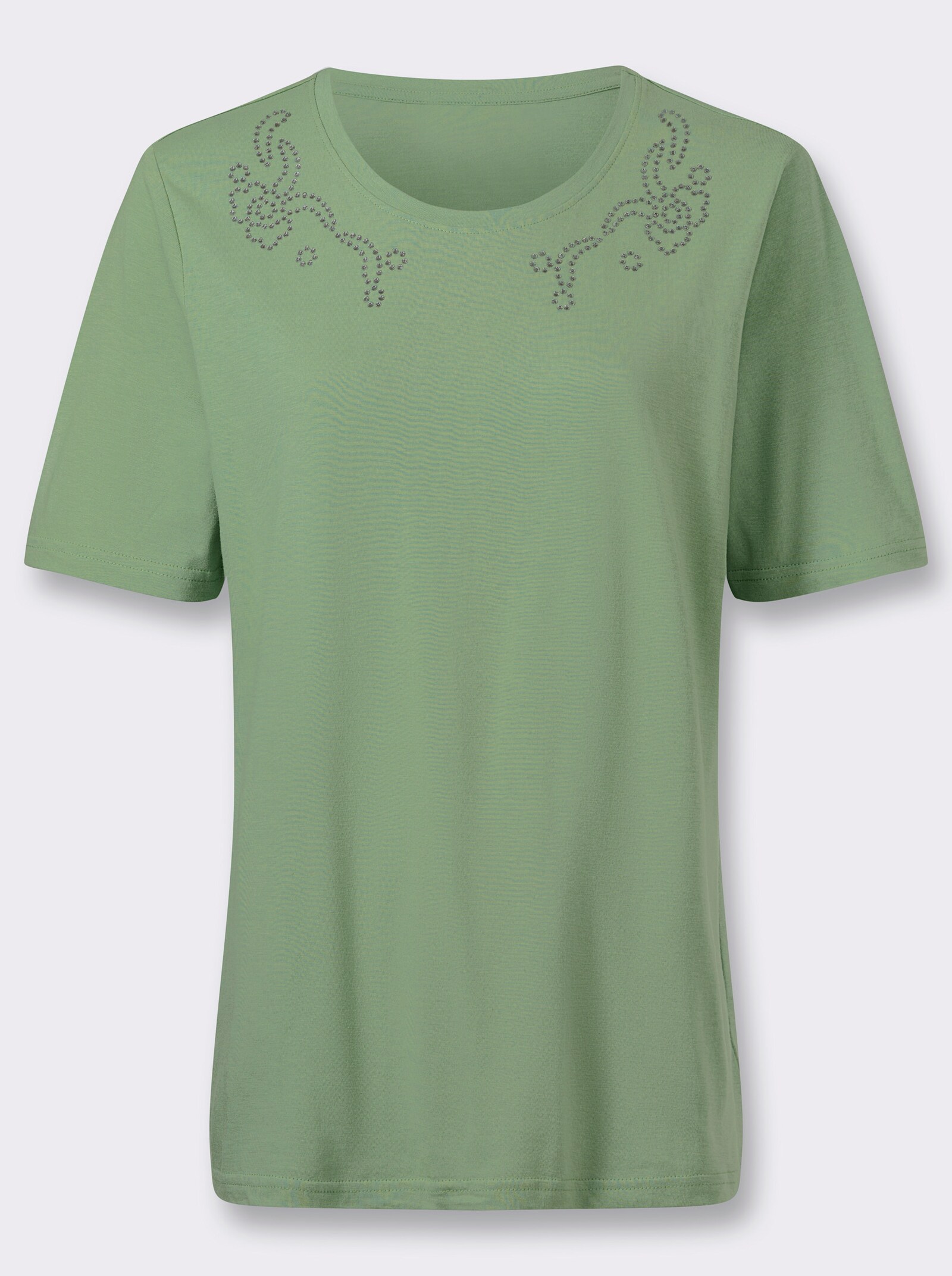 Kurzarmshirt mit Glitzersteinchen - eucalyptus