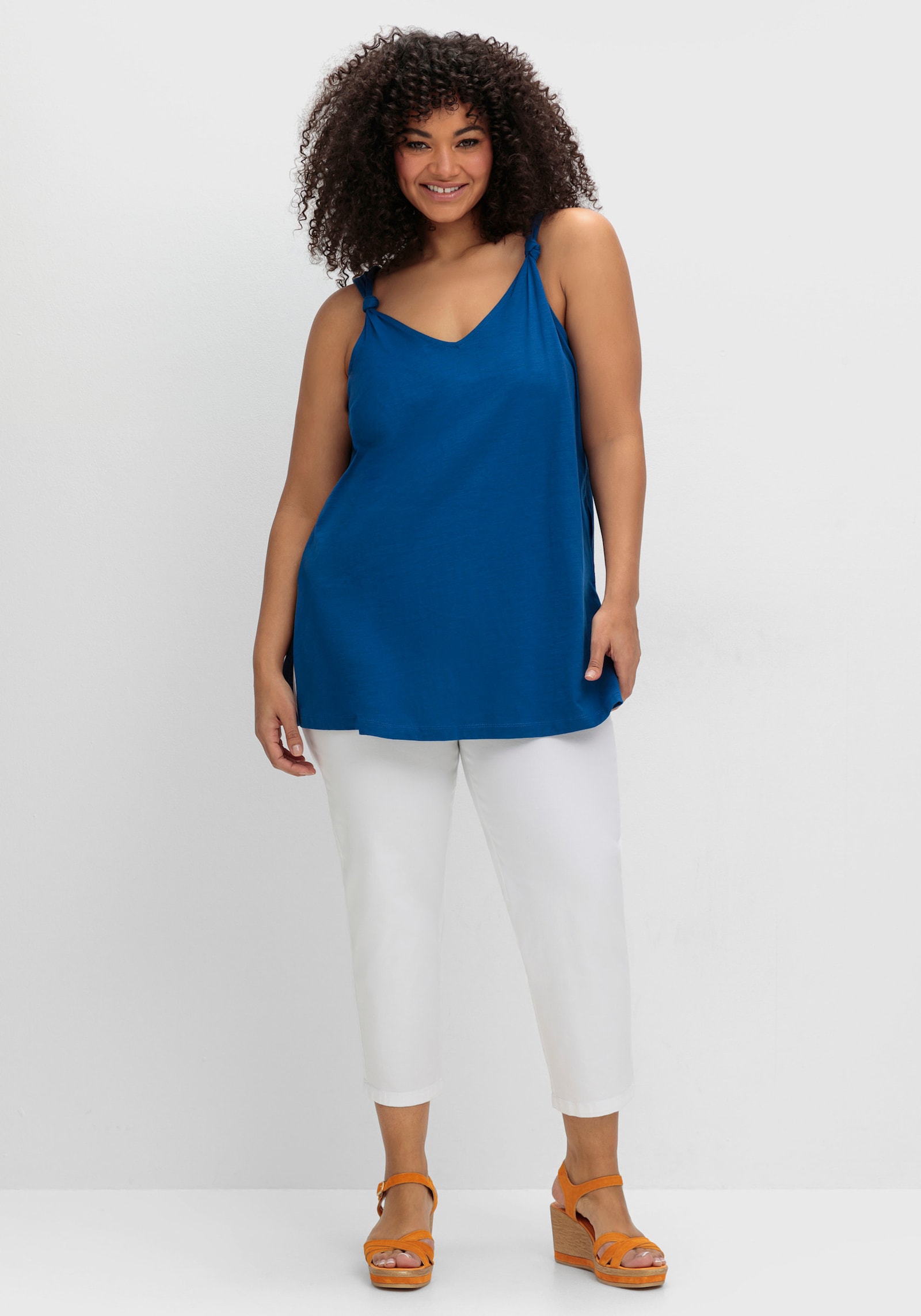 sheego Longtop mit Knotendetail am Träger - blaubeere