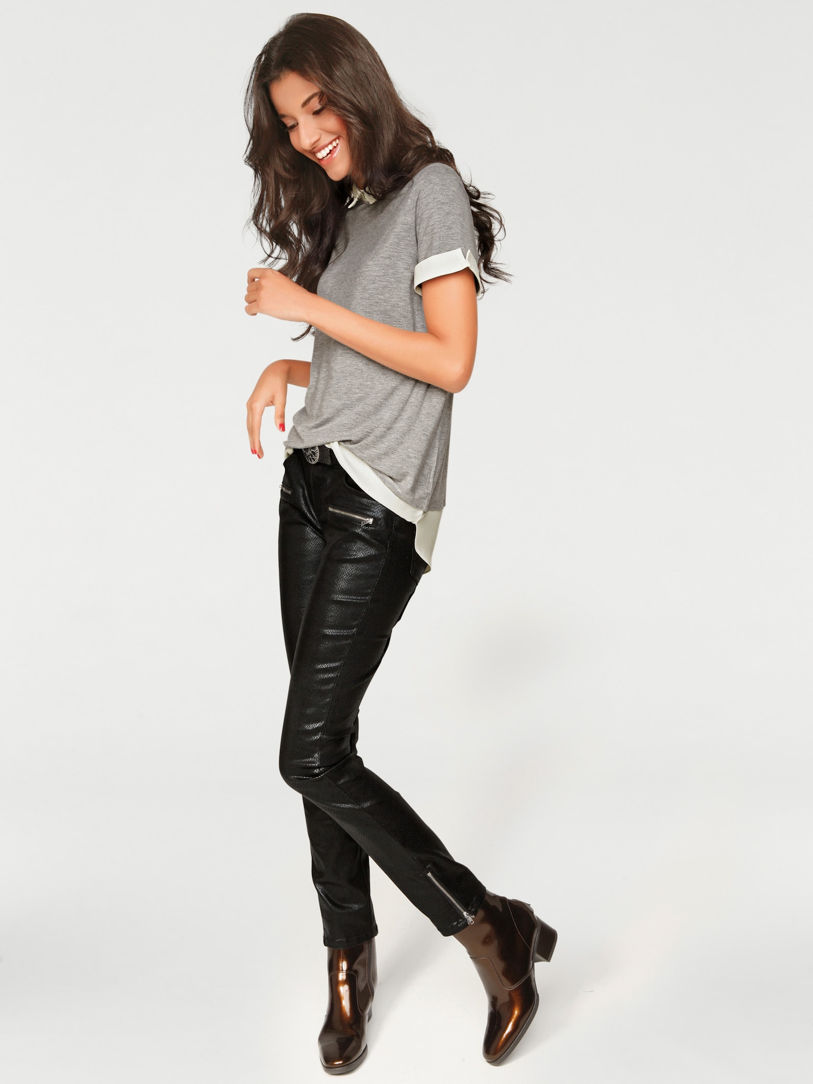 heine 2-in-1-shirt met chiffoninzetten - grijs gemêleerd