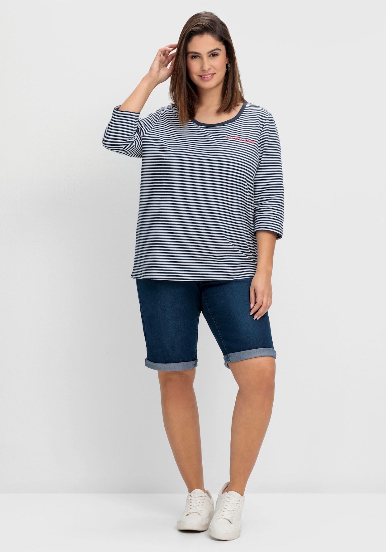 sheego Jeansbermuda - blue denim + dark blue denim