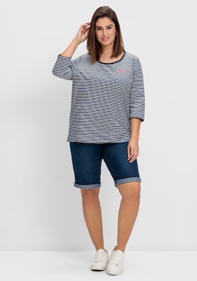 sheego Jeansbermudas - blue denim + dark blue denim