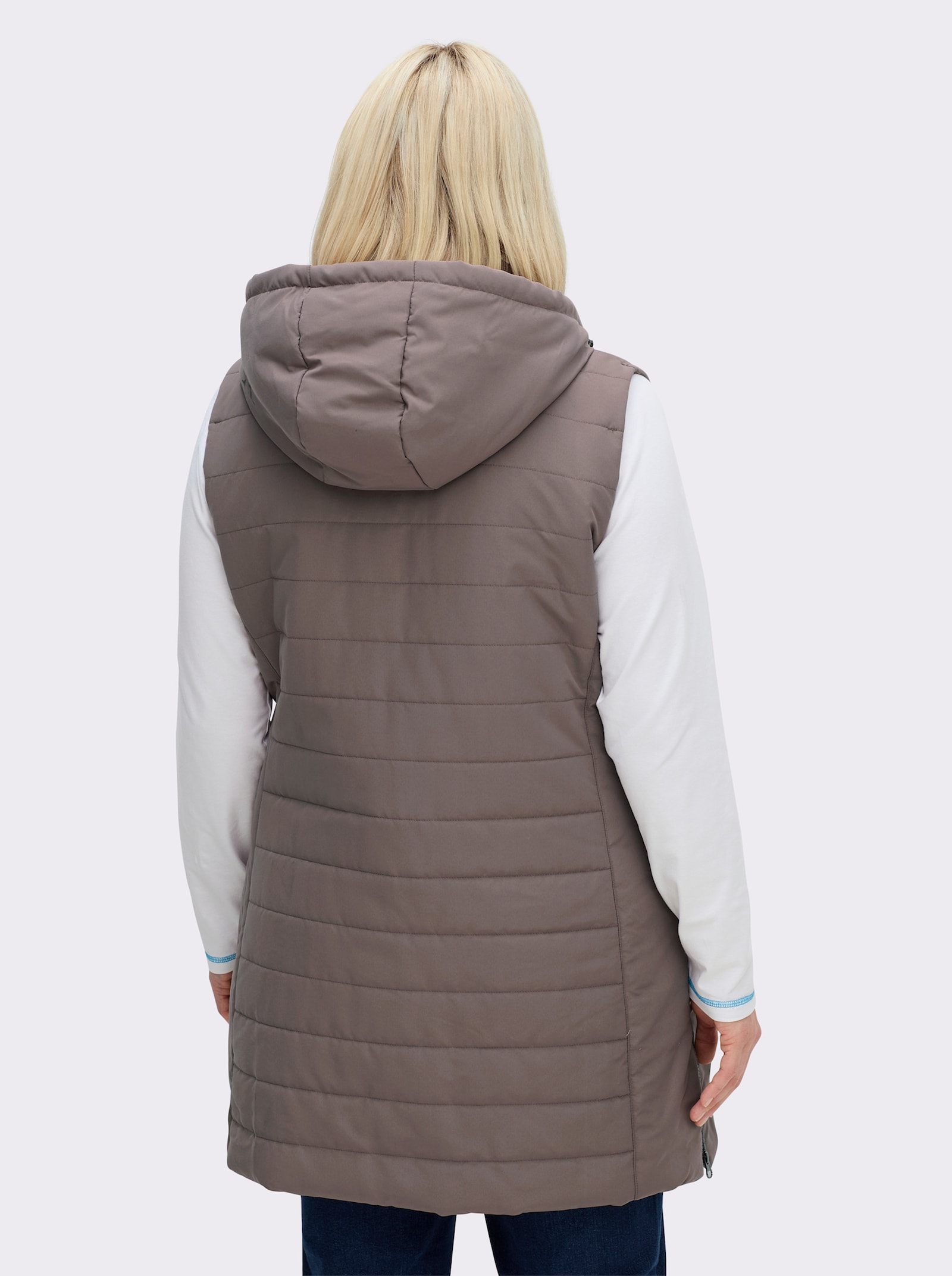 Longweste mit abnehmbarer Kapuze - taupe