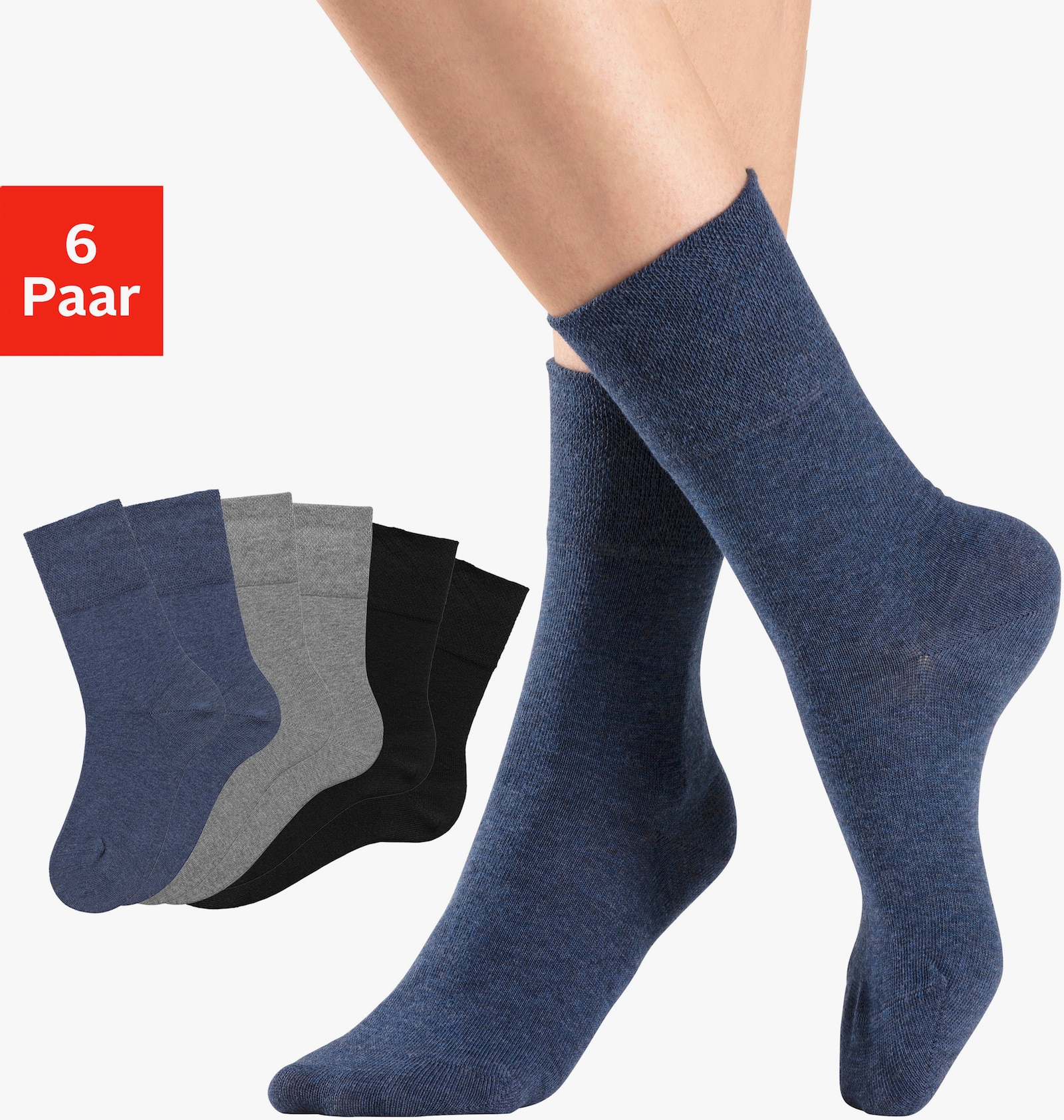 H.I.S Socken - 2x jeans, 2x schwarz, 2x grau-meliert