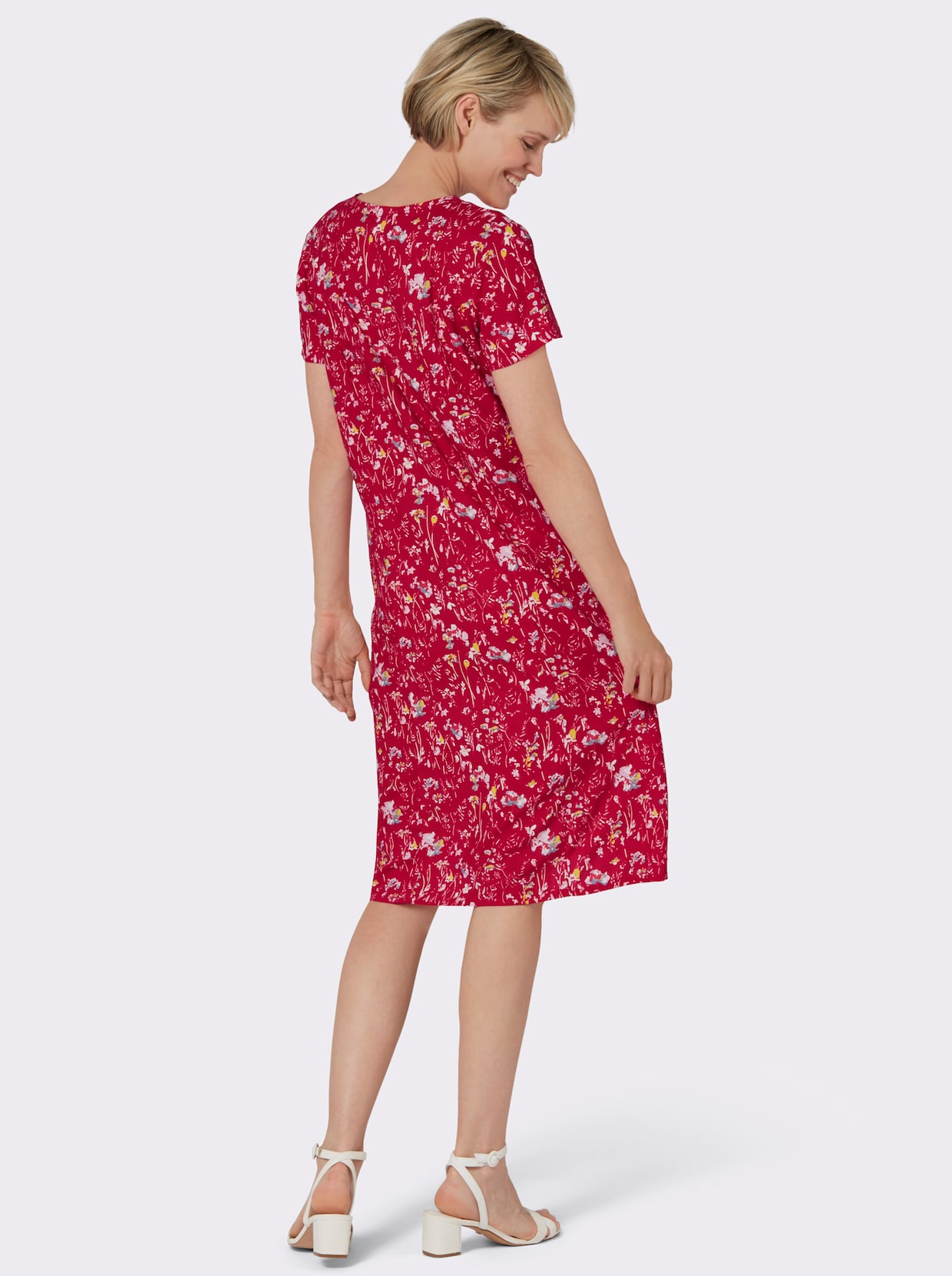 Kleid - rot-taubenblau-bedruckt