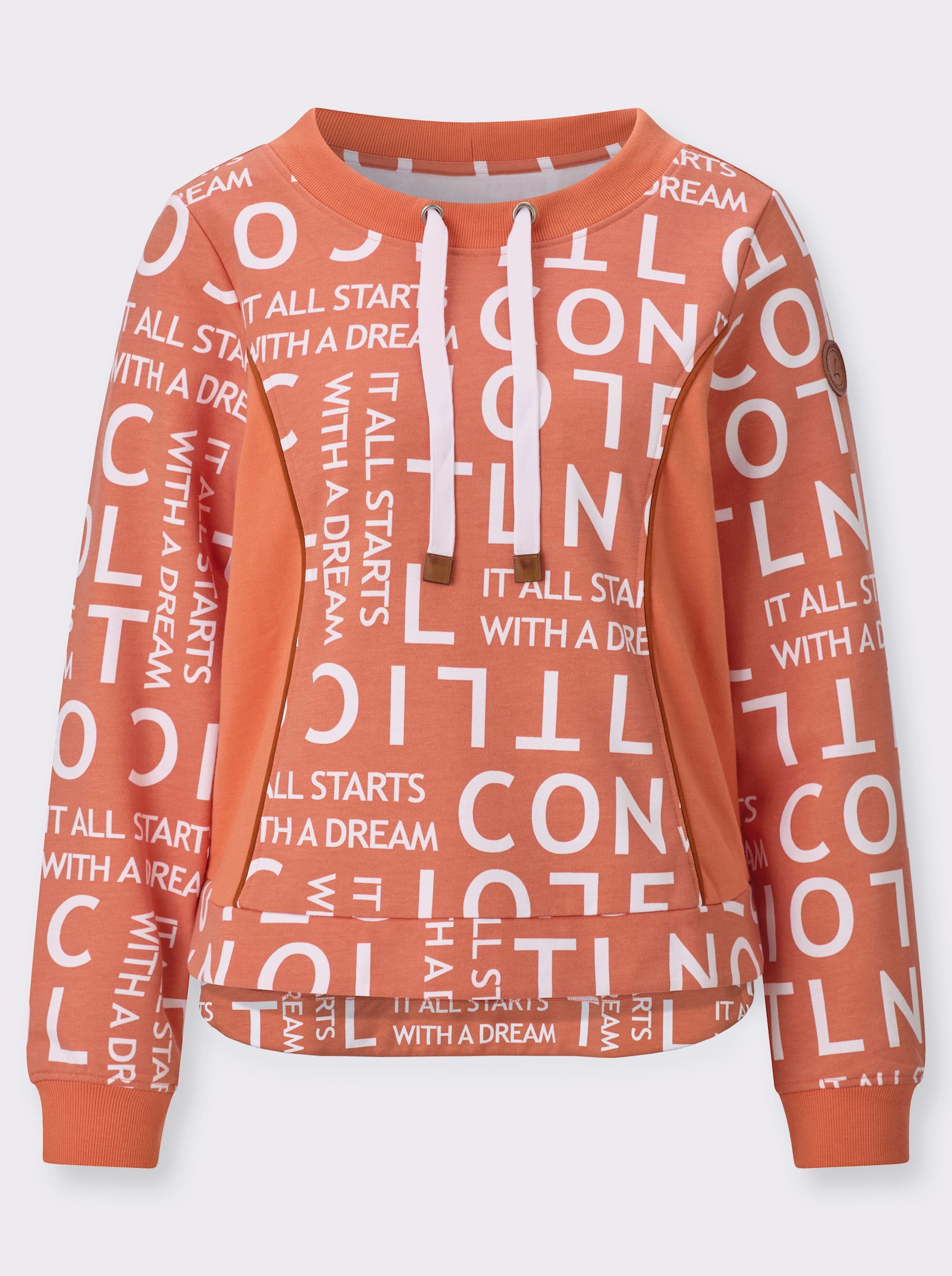 Sweatshirt mit angerautem Innenteil - papaya-weiß-bedruckt