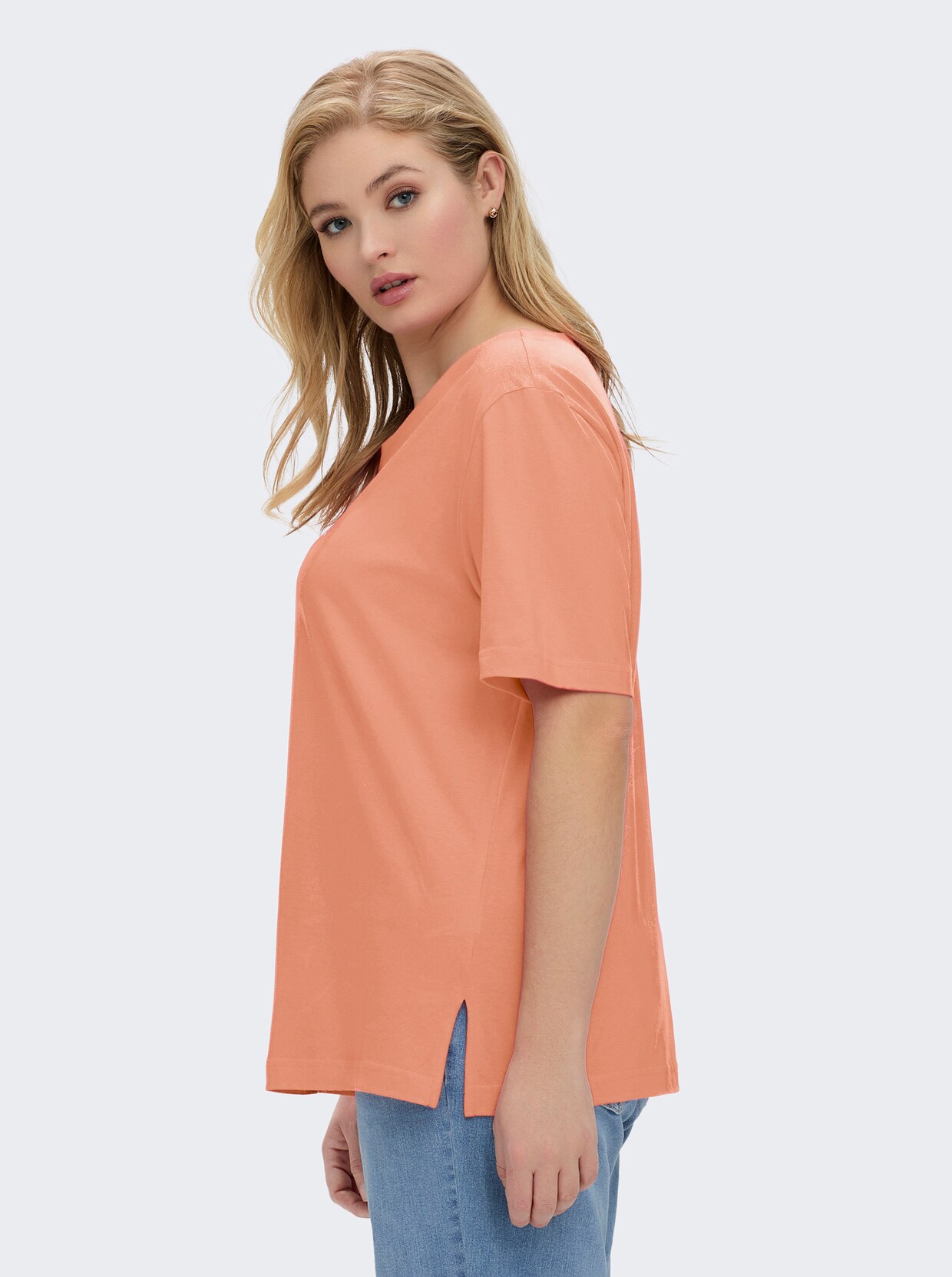 Kurzarmshirt mit Muschel-Druck - apricot