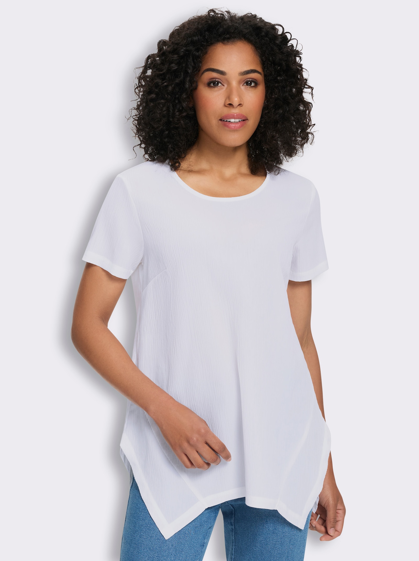 Lange blouse met puntige zoom, onderhoudsarm - ecru