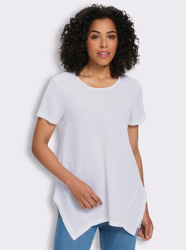 Lange blouse met puntige zoom, onderhoudsarm - ecru