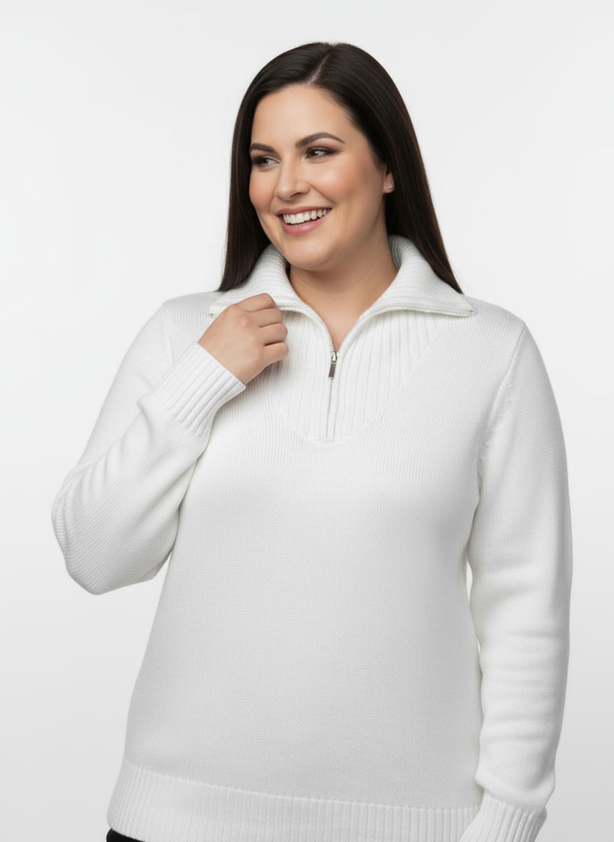 Troyer mit breiten Rippabschlüssen - wollweiß