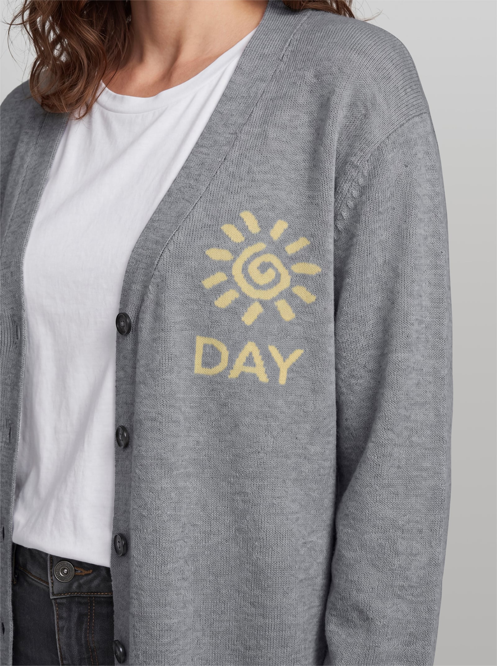 heine Strickjacke mit Jacquard-Schriftzug - steingrau-meliert