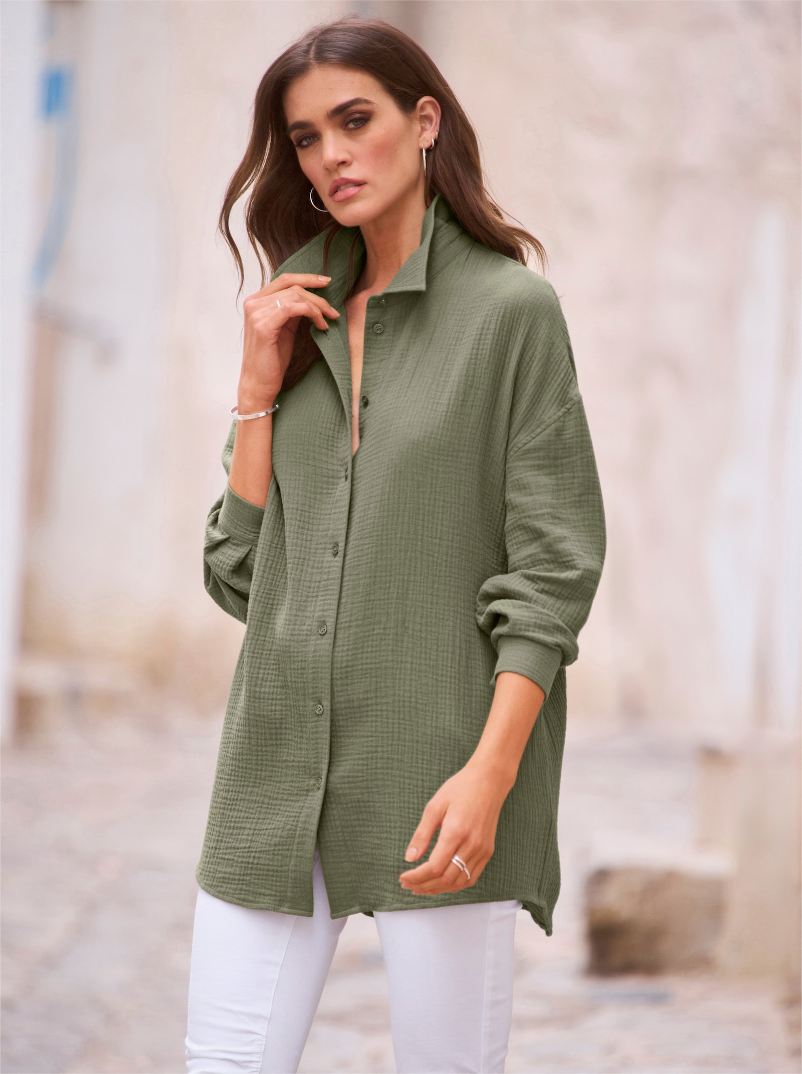 heine Hemdbluse bügelfreie Qualität - khaki