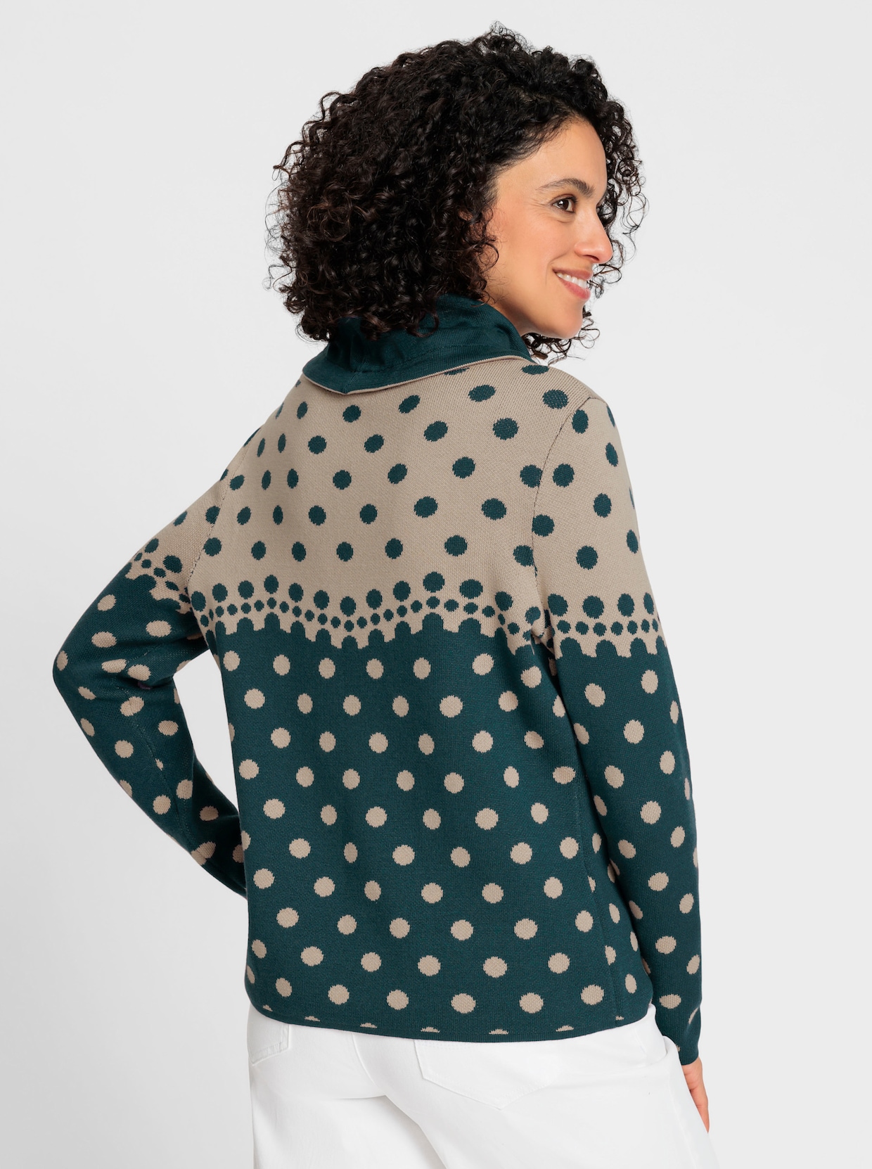 Jacquard-Pullover - petrol-beige-meliert