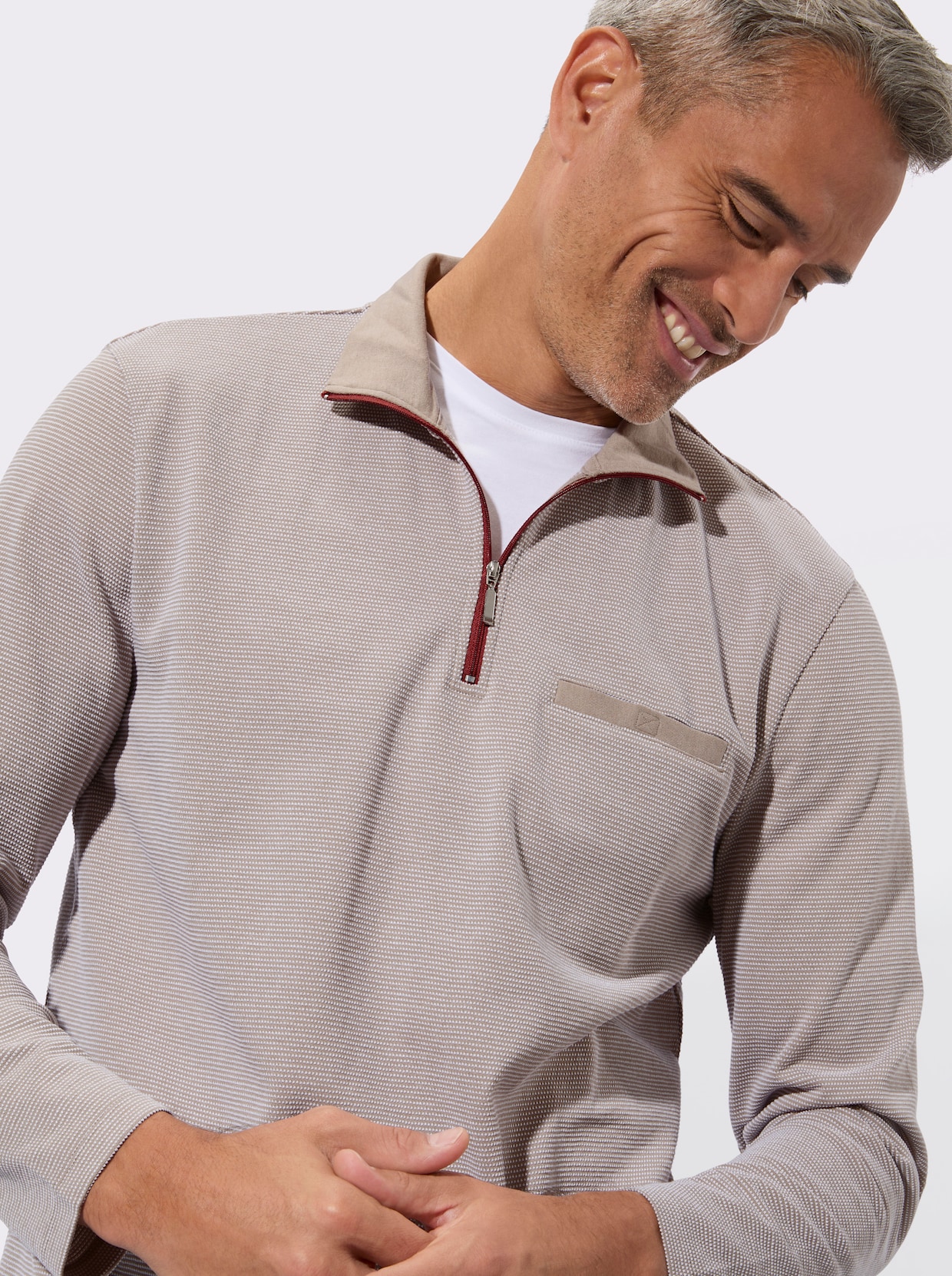 Sweatshirt mit Brusttasche - sesam-gemustert