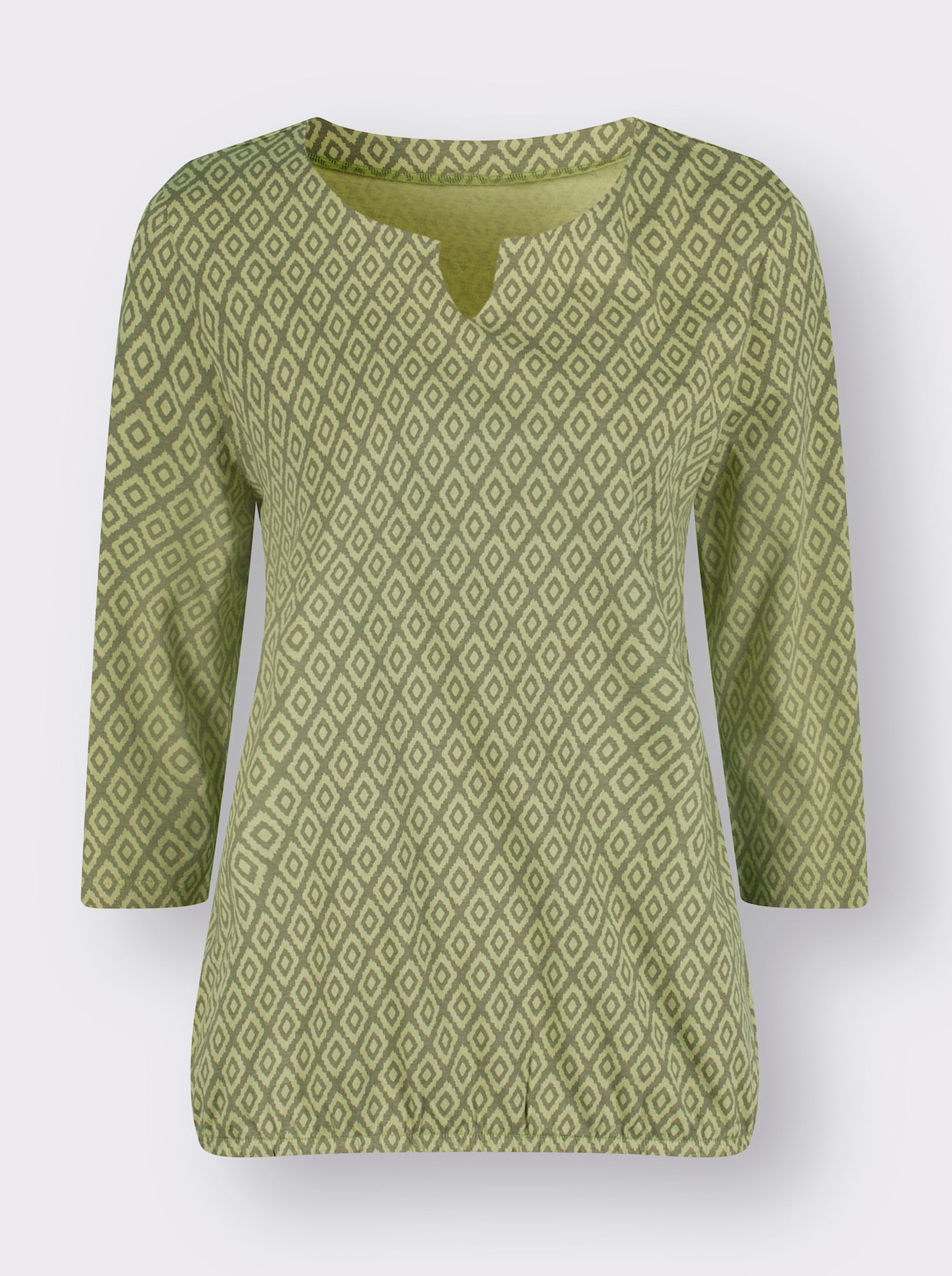 Tričko s 3/4 rukávmi - kaki–lipová zelená–s potlačou