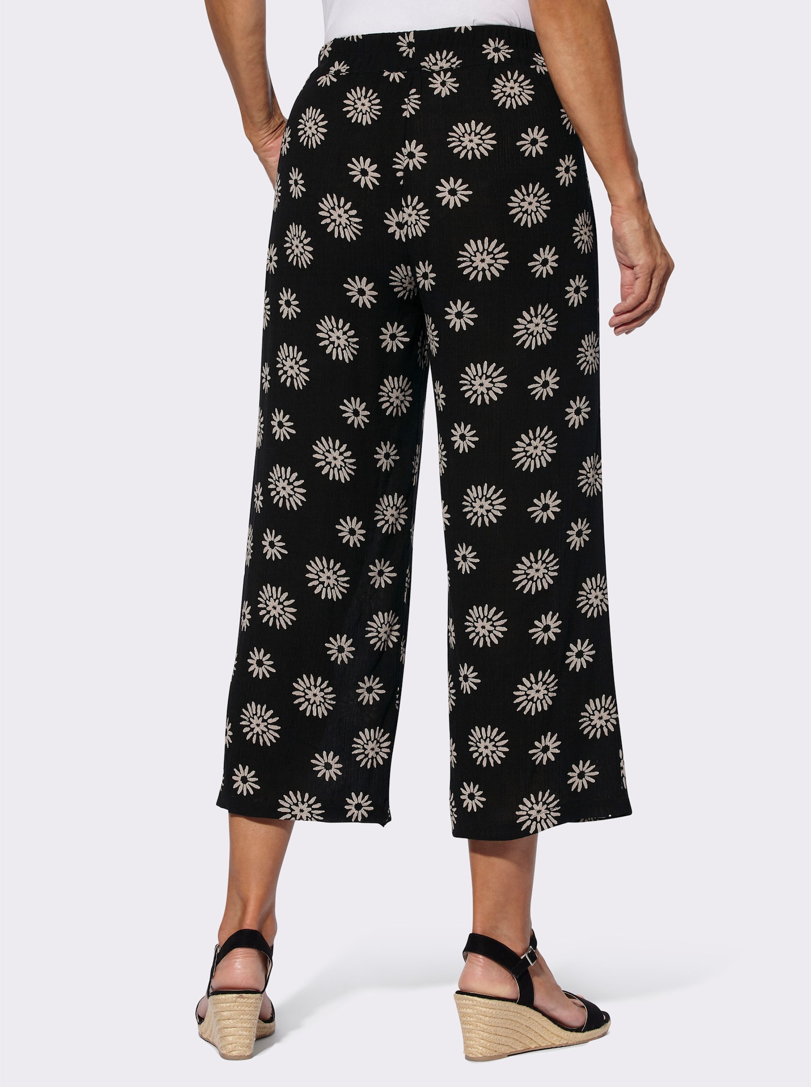 Druckhose mit Dehnbund, rundum - schwarz-sesam-bedruckt