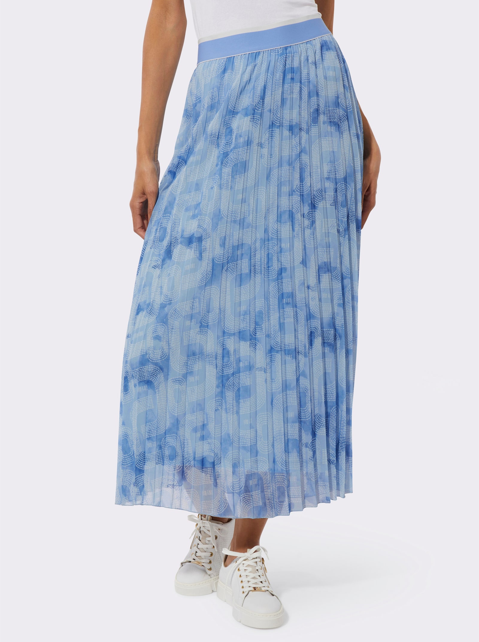 Plisseerock im Lagenlook - himmelblau-ecru-bedruckt
