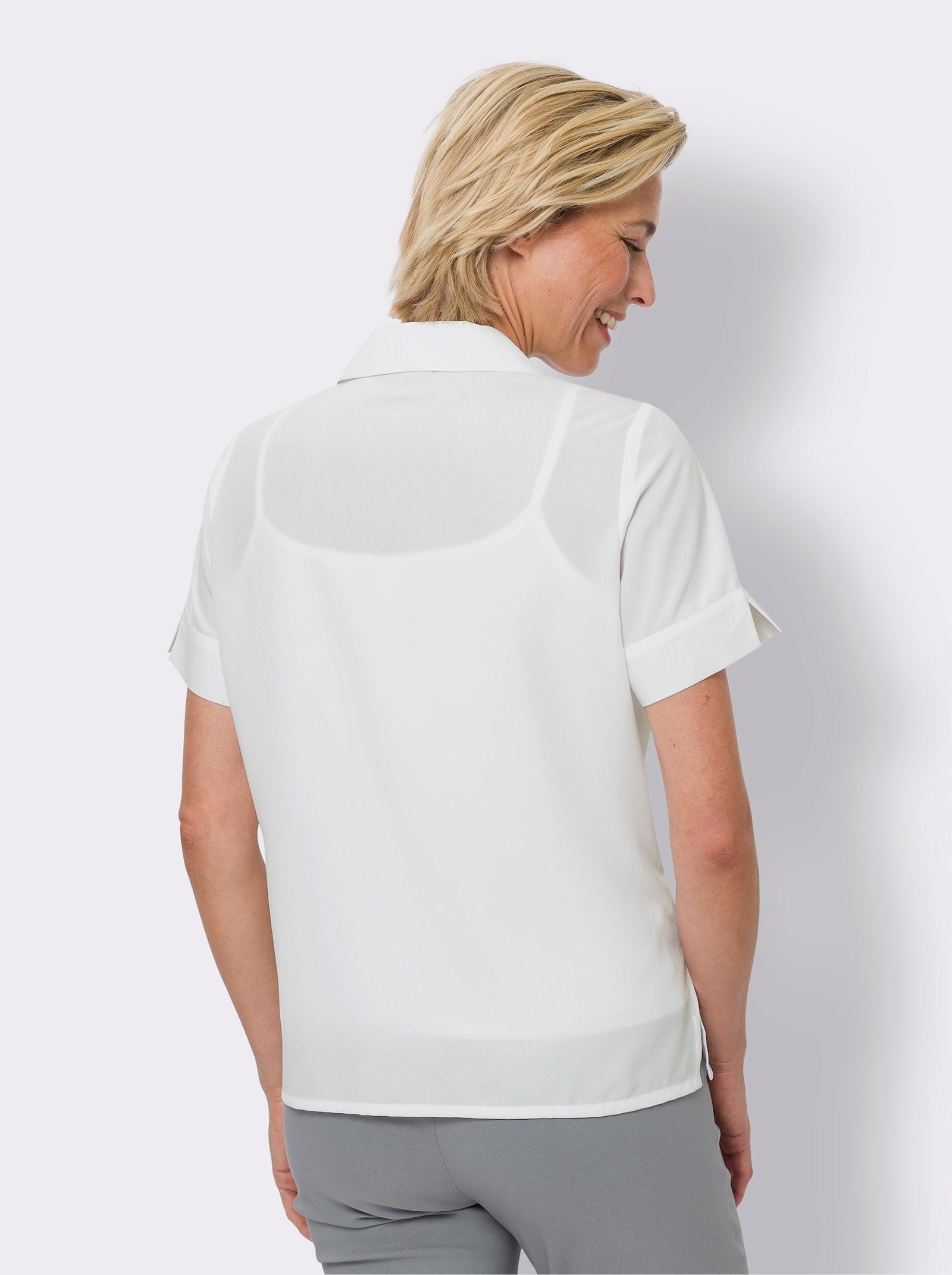 Blouse met korte mouwen en reverskraag - wit