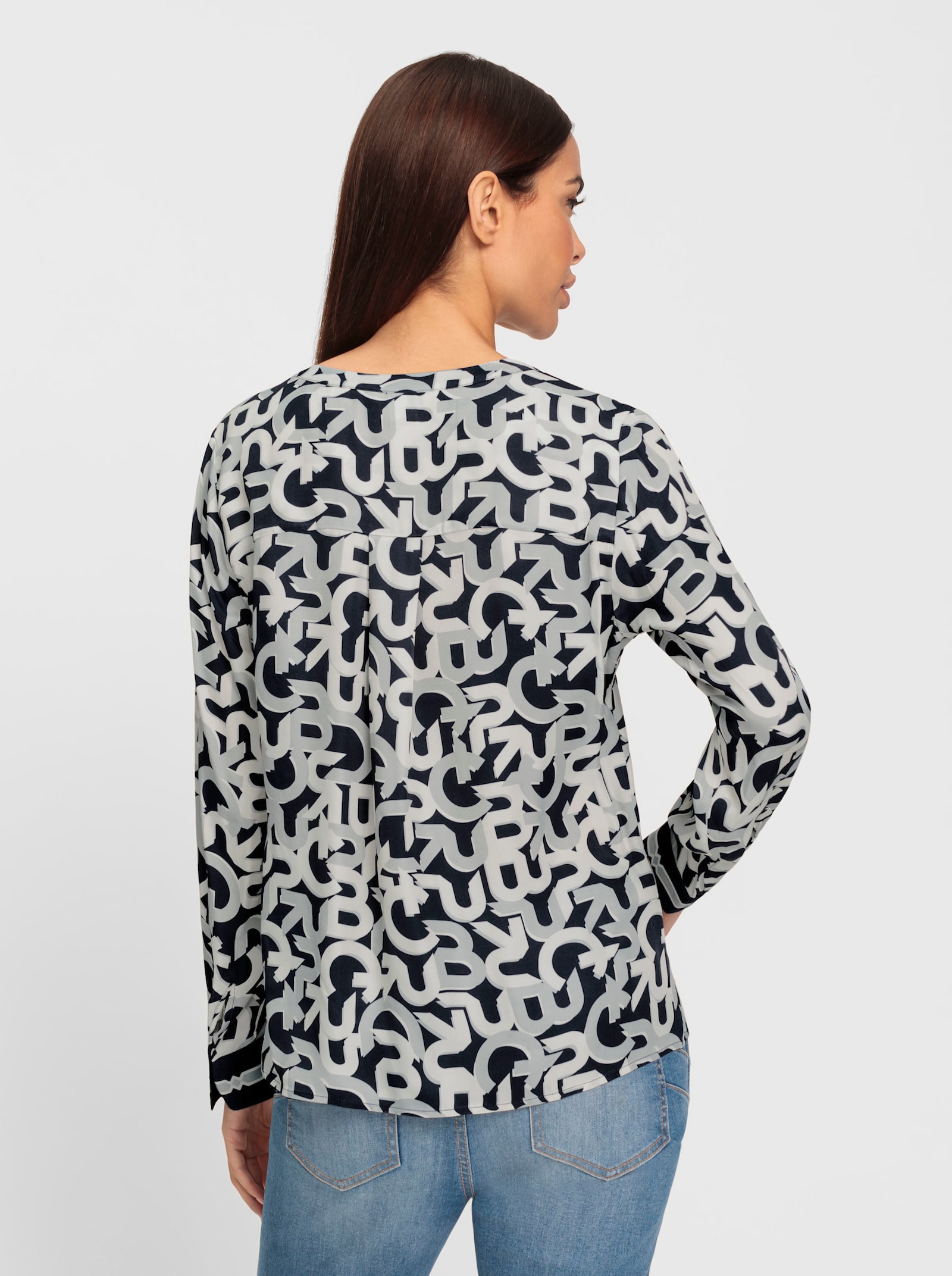 heine Schlupfbluse mit Buchstaben-Print - marine-ecru-bedruckt