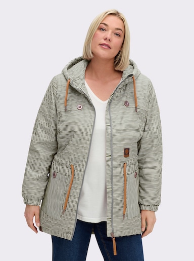 Jacke wind- und wasserabweisend - khaki-weiß-geringelt