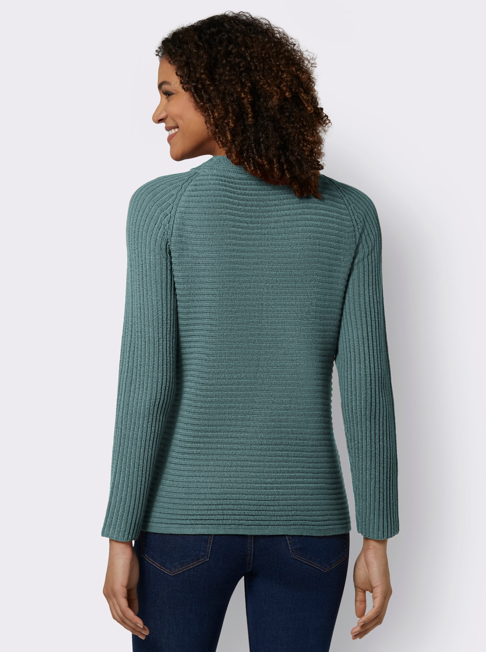 Pullover met lange mouwen en rimpeling op de zoom - jade