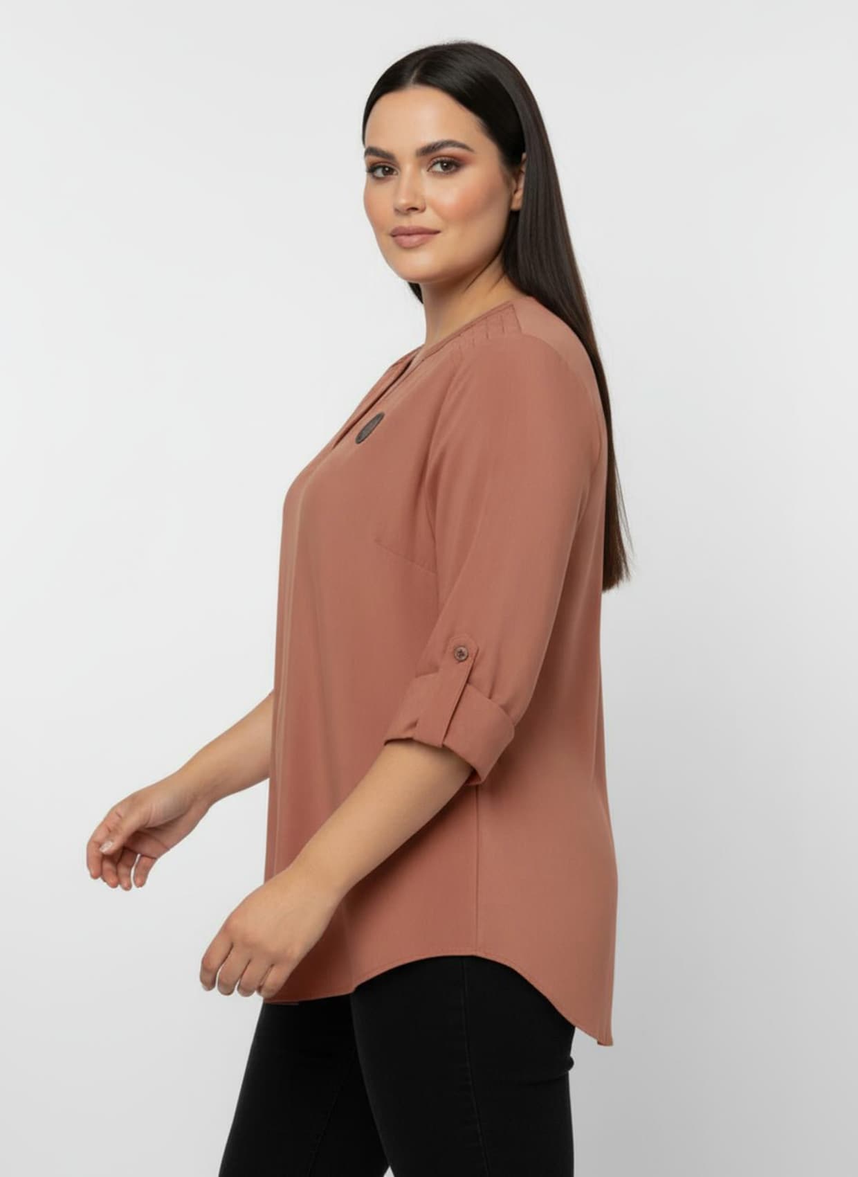 Jeanstunika mit Biesenverzierung - papaya