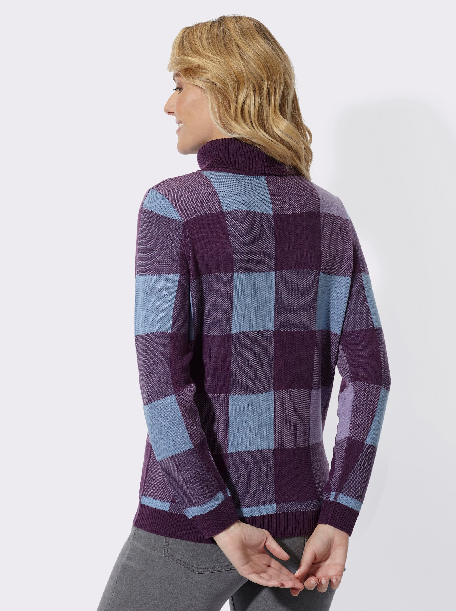 Rollkragenpullover mit Jacquard-Muster - traube-himmelblau-gemustert