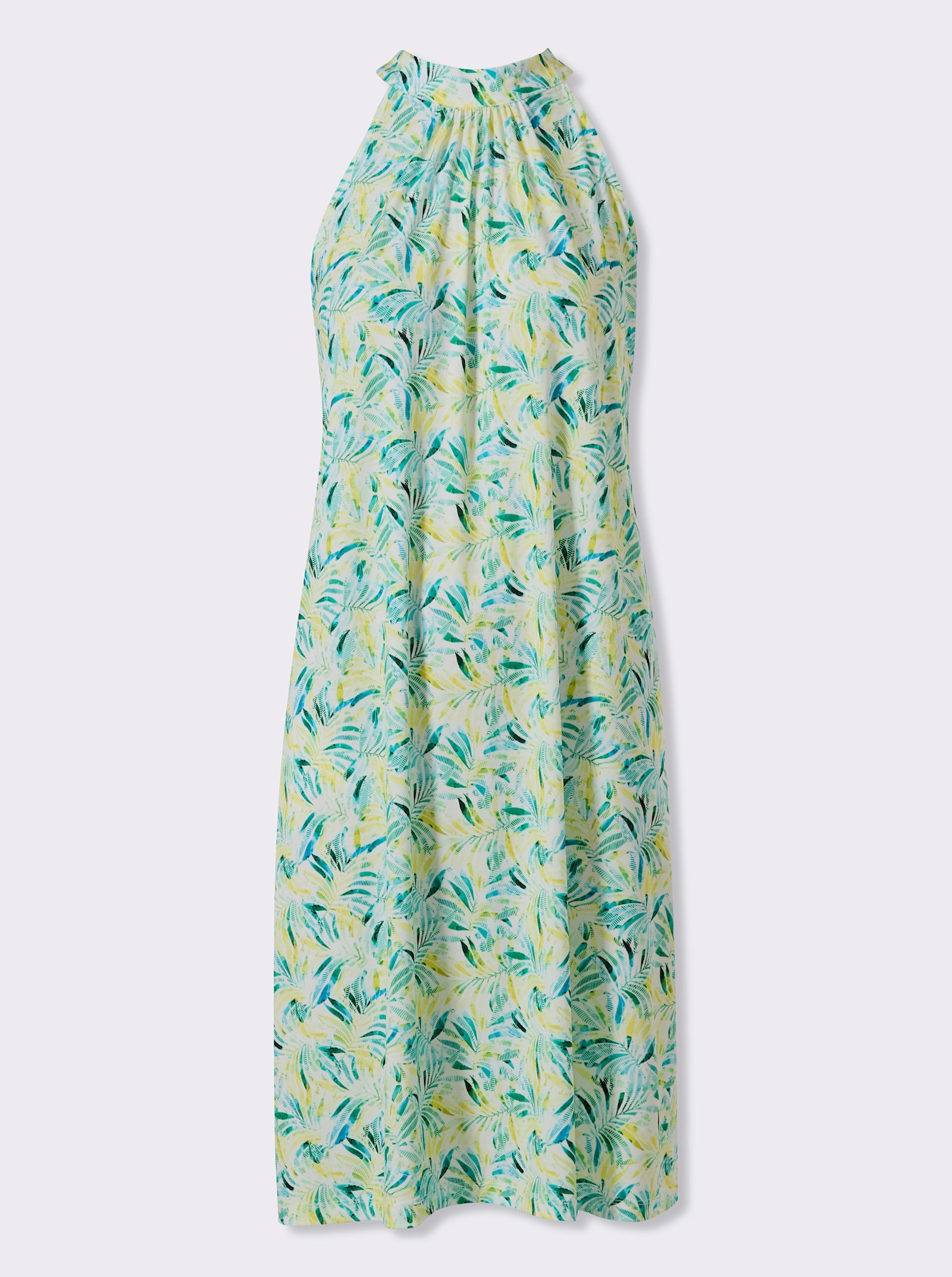 heine Jerseykleid mit Blätter-Druck - limone-türkis-bedruckt