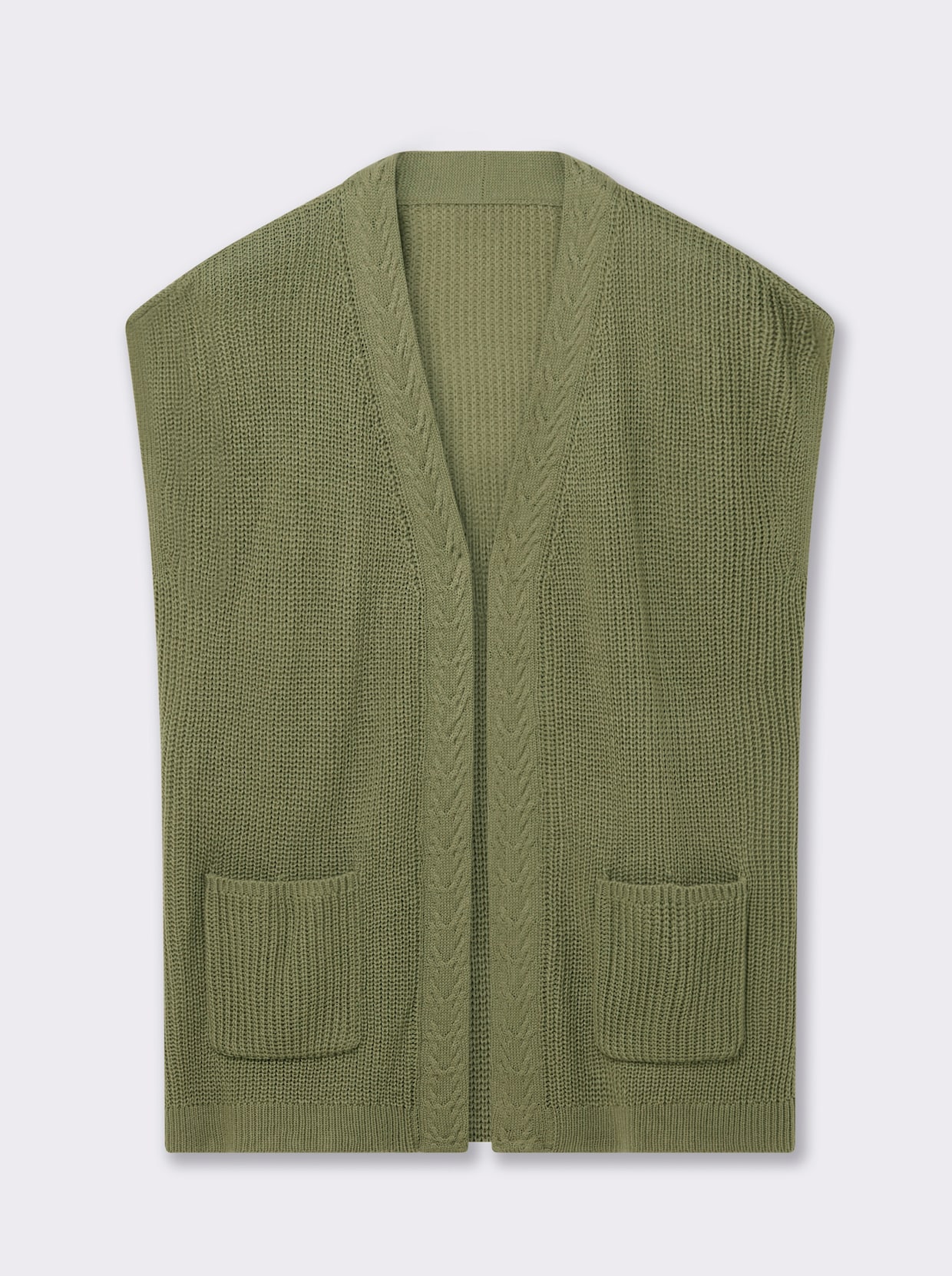 Strickweste mit Zopfmuster vorne - schilf
