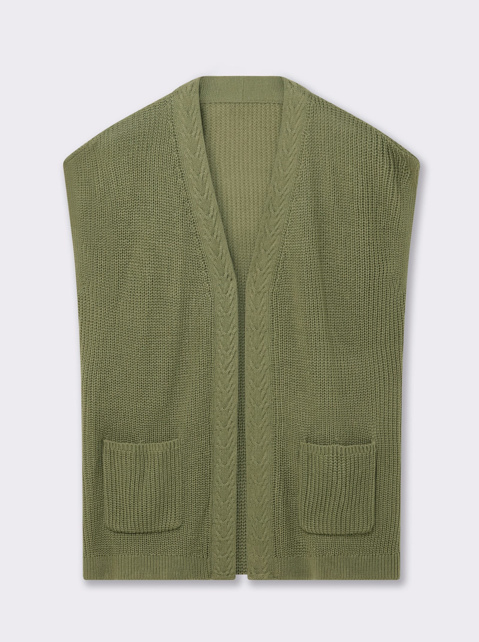 Strickweste mit Zopfmuster vorne - schilf
