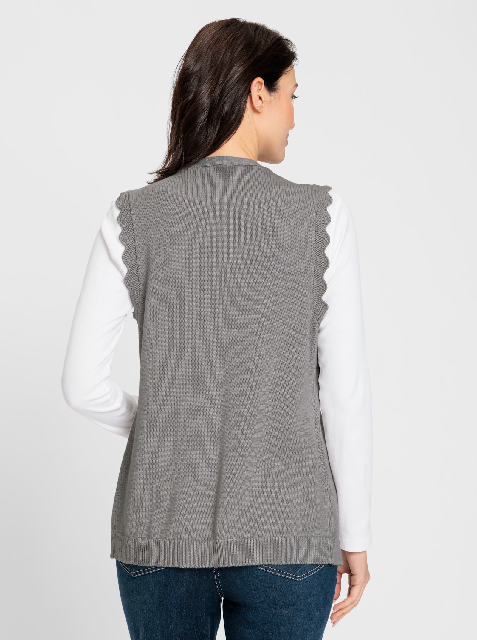 Mouwloos vest met gebreide knopen - steengrijs/gemêleerd