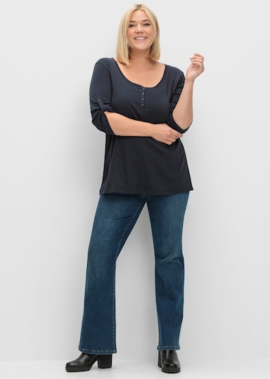 sheego 3/4-Arm-Shirt mit Henleykragen - tiefblau