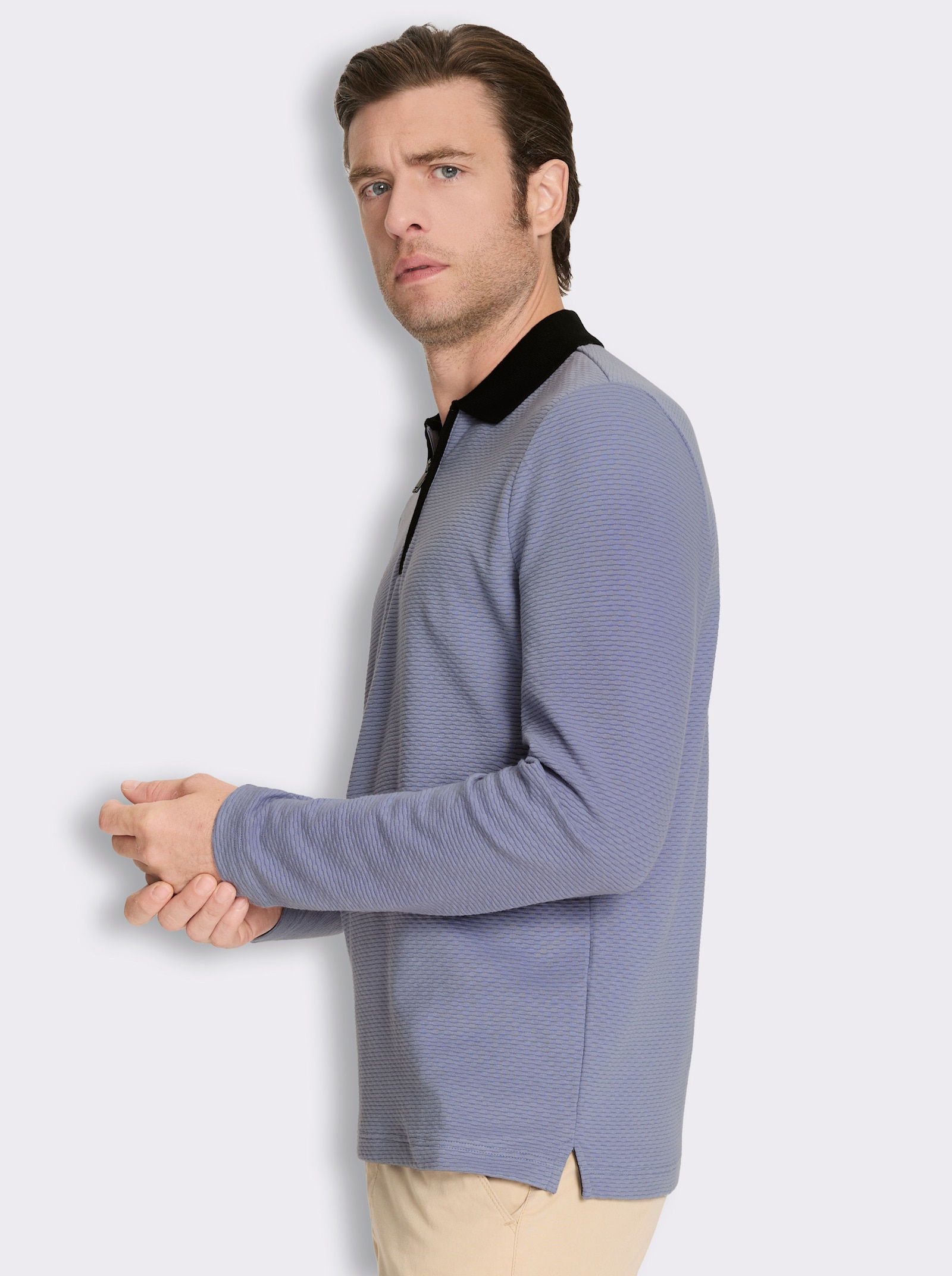 Marco Donati Langarm-Poloshirt mit Reißverschluss - taubenblau