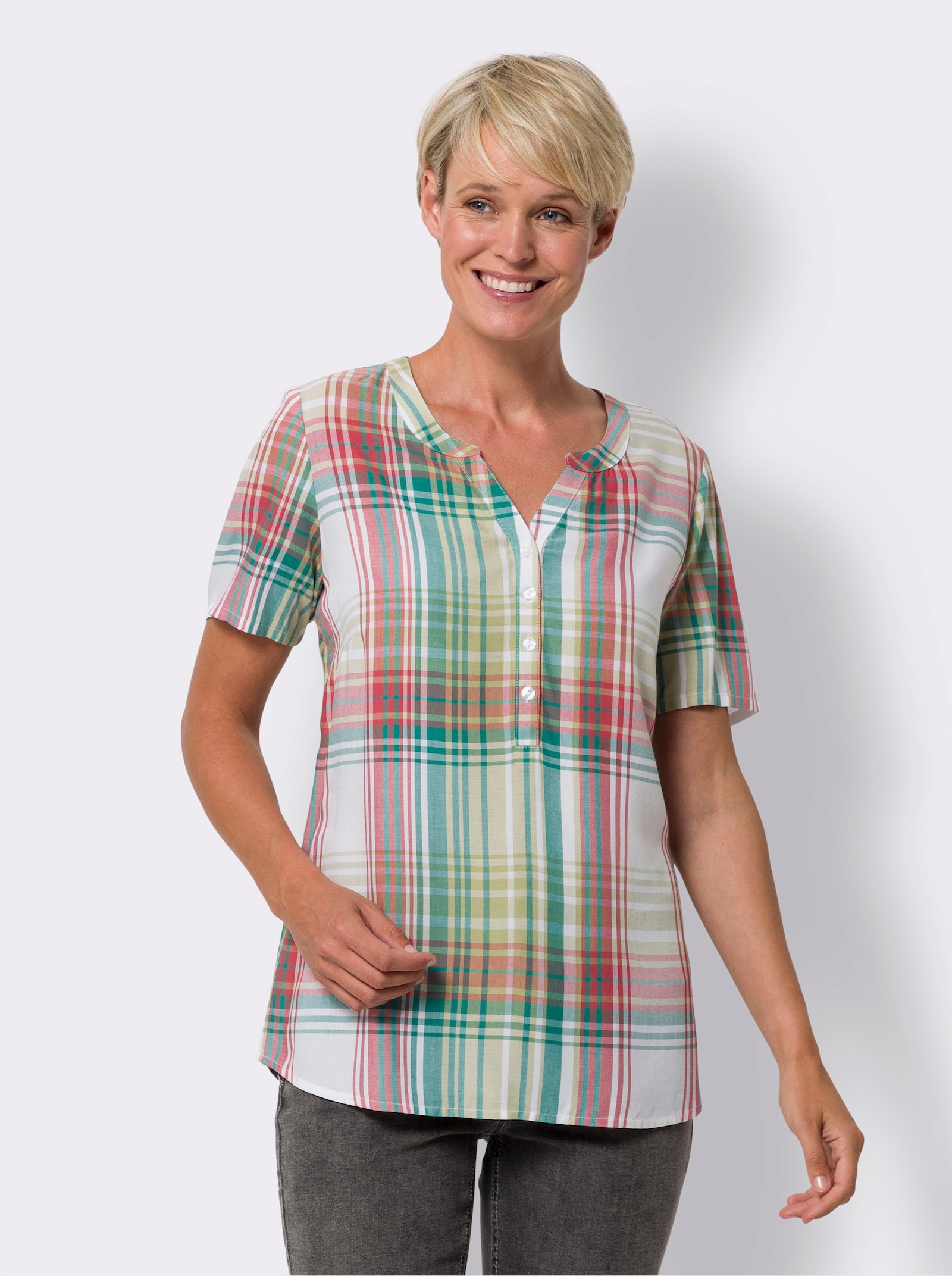 Karobluse aus reiner Viskose - smaragd-grapefruit-kariert