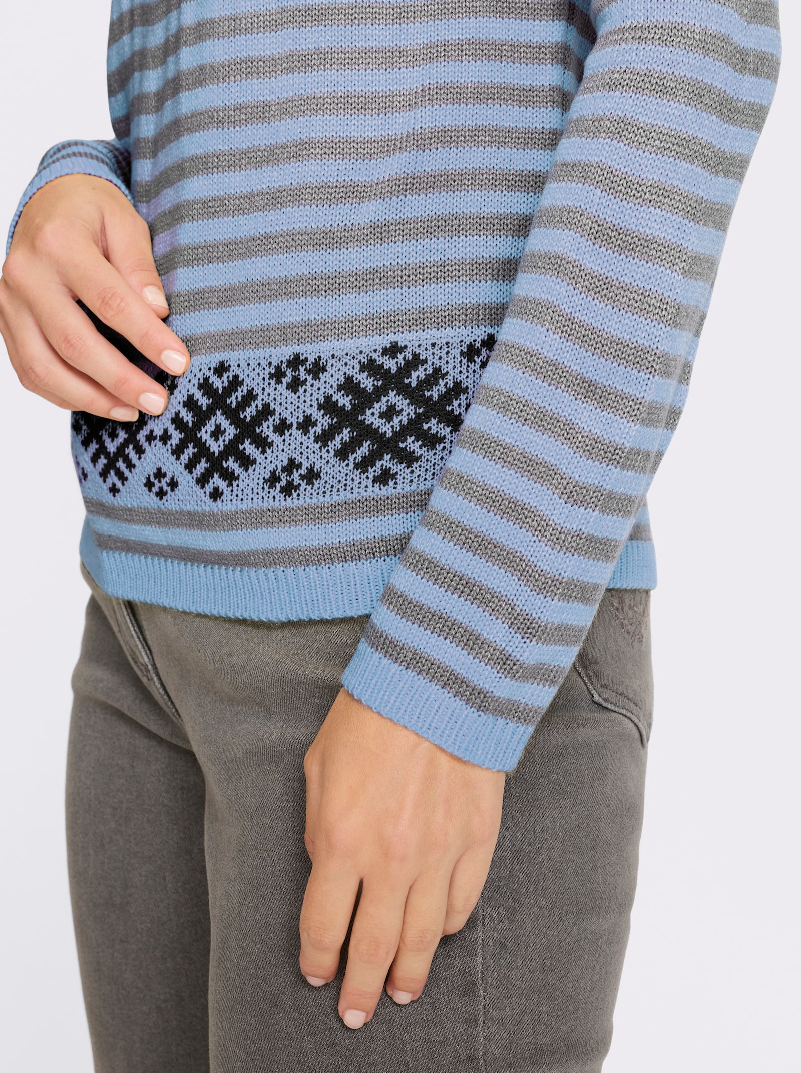 Langarm-Pullover im Streifen-Norweger-Mix - eisblau-marine-gemustert