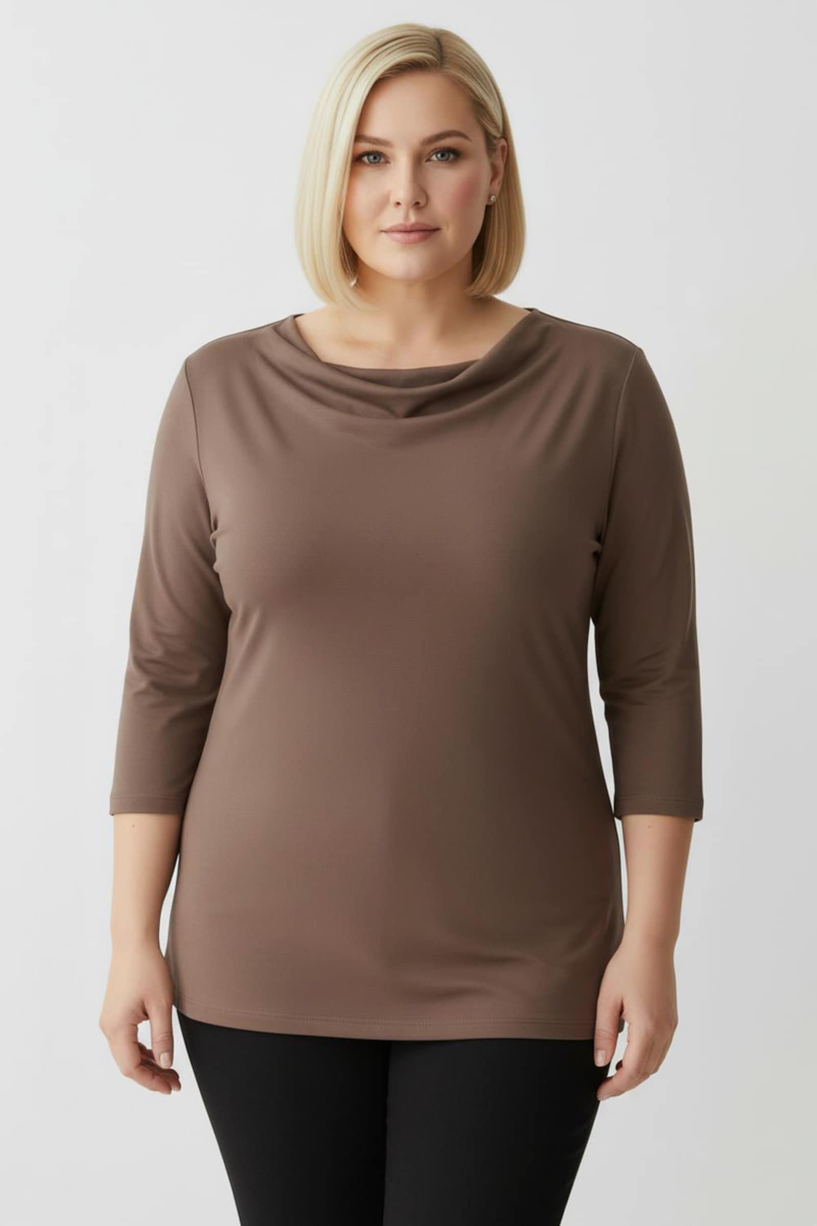 Wasserfallshirt mit 3/4-langen Ärmeln - taupe