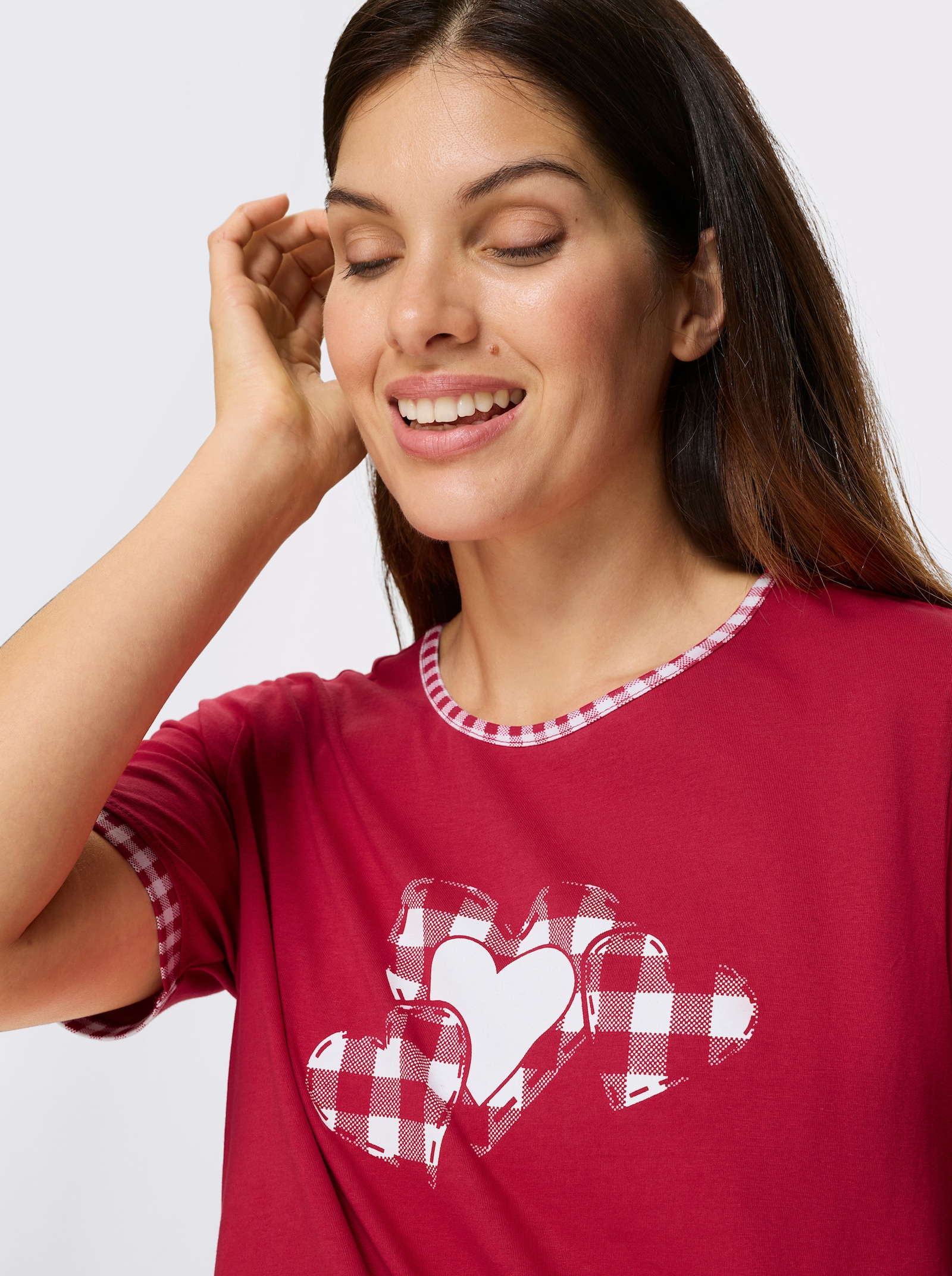 Longshirt mit Herzchen-Motiv - rot-weiss