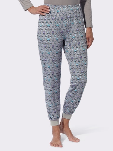 Schlafanzughose mit einfarbigen Bündchen - steingrau-bedruckt