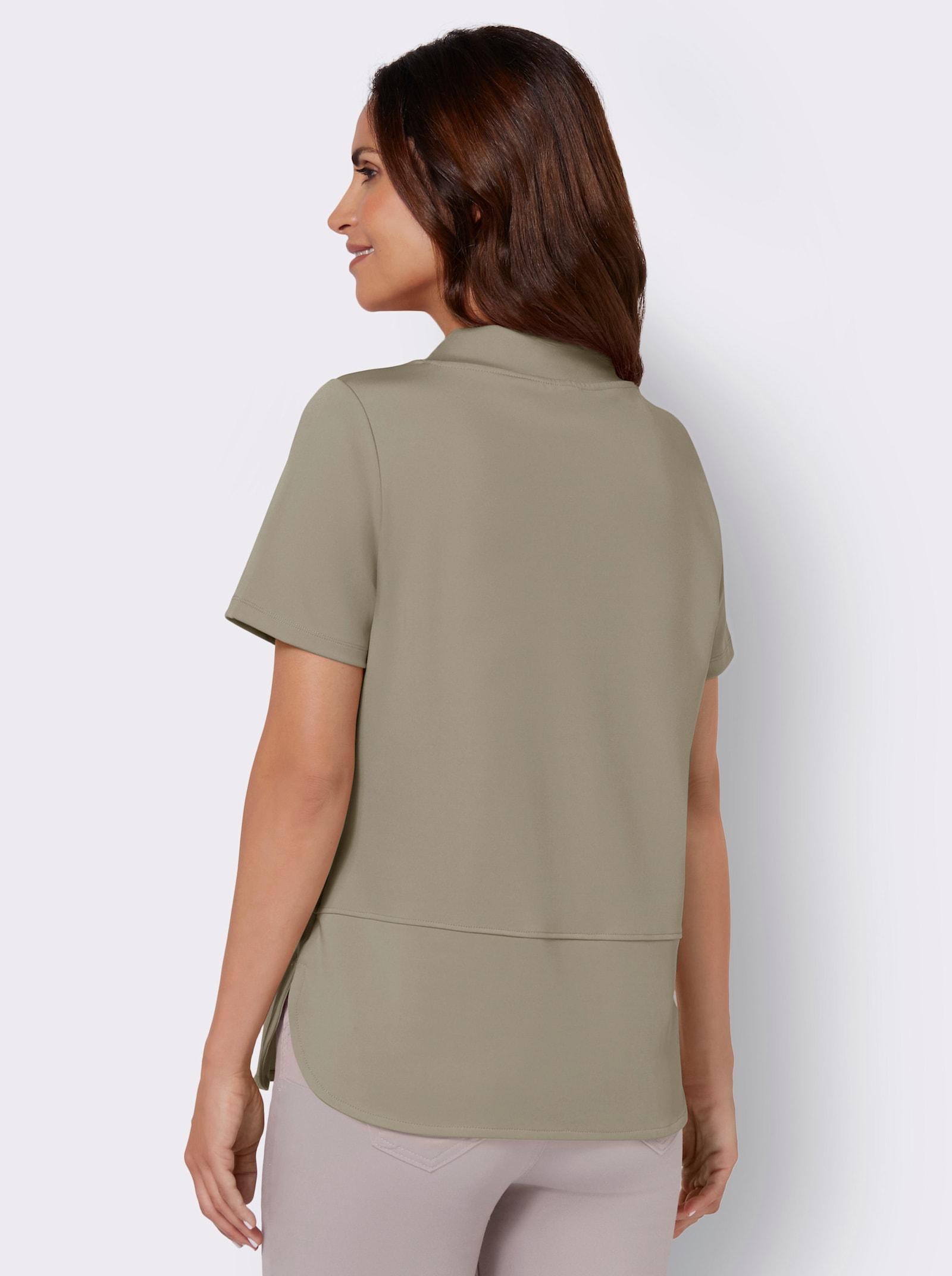 Stehkragenshirt mit Glitzersteinchen - schlamm