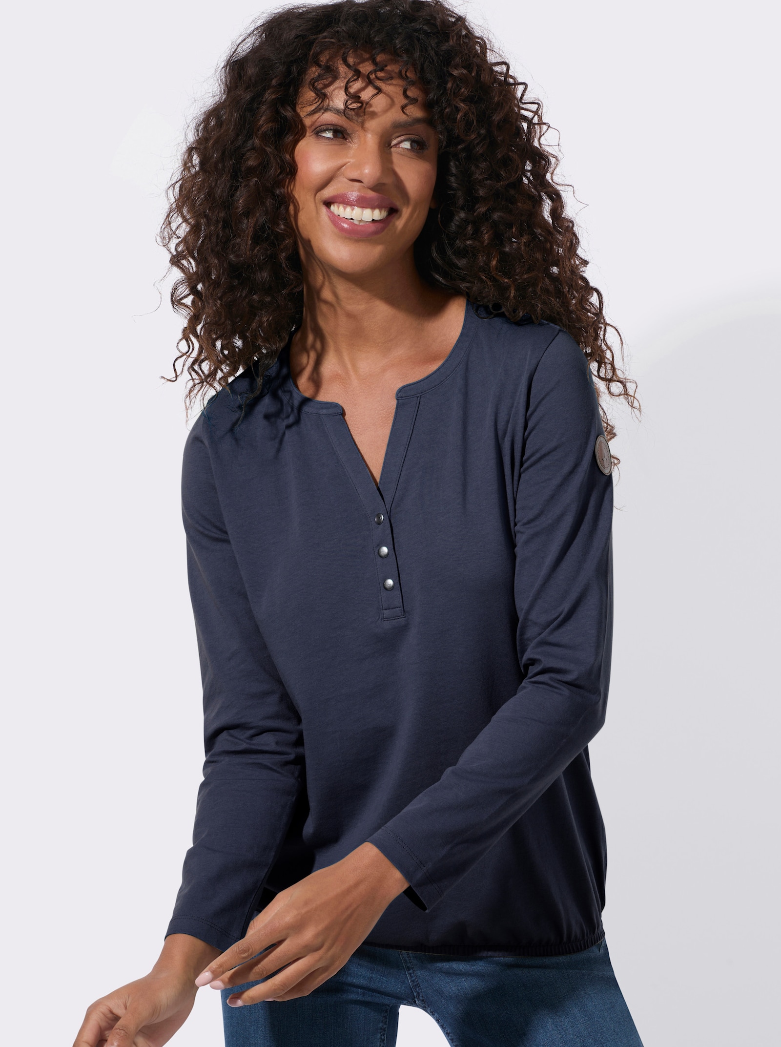 Langarmshirt mit elastischem Saum - marine